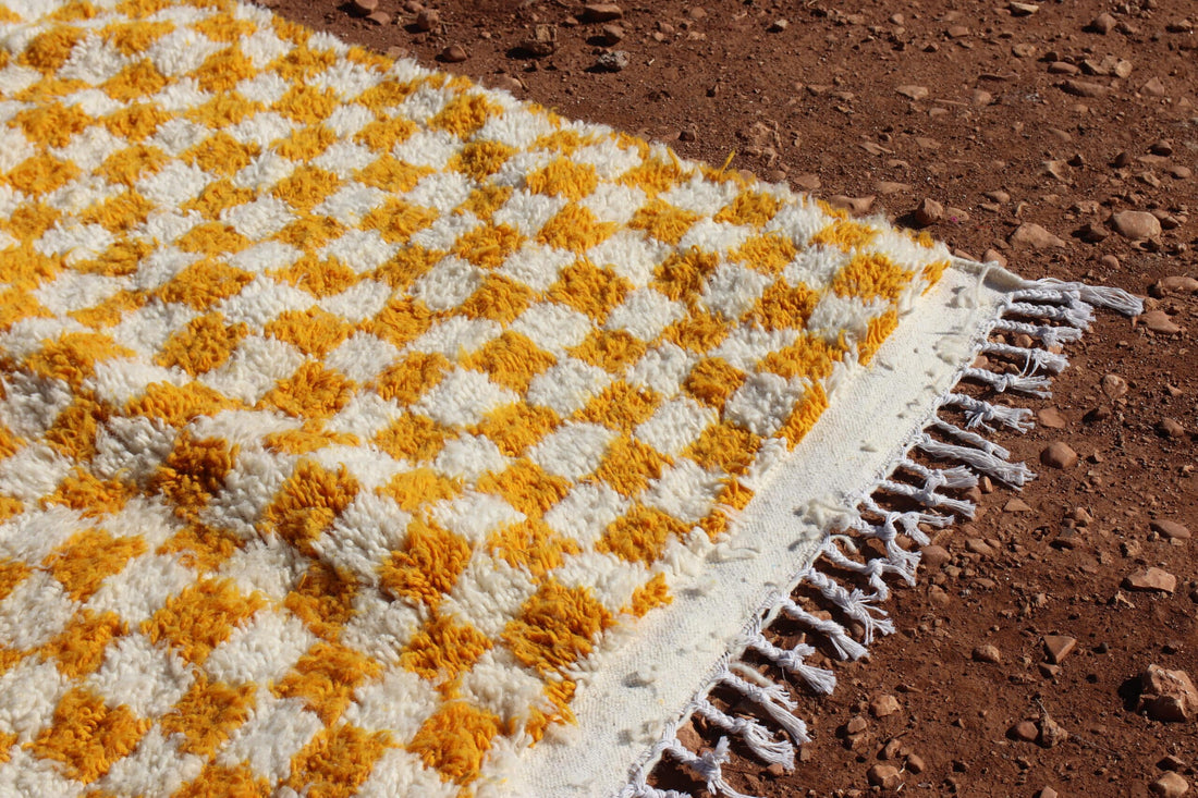 Berber Yellow Checkered Rug - image 3