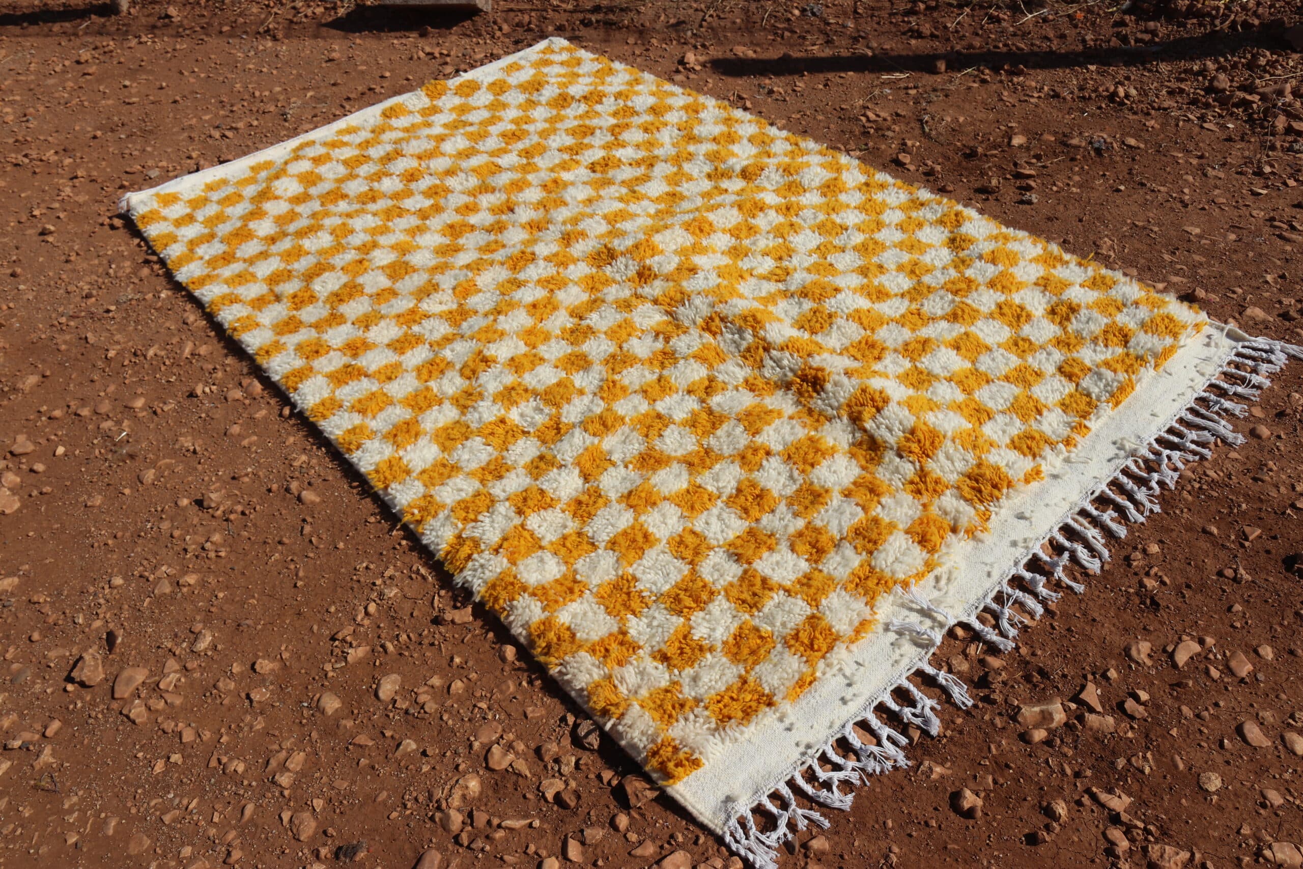 Berber Yellow Checkered Rug - image 2