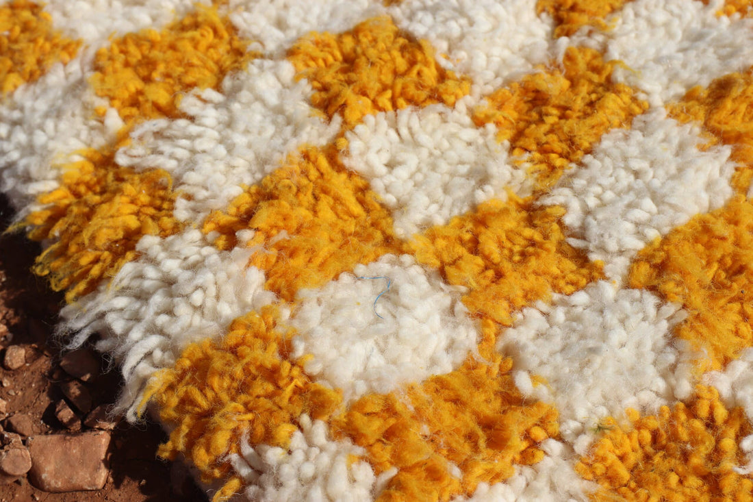 Berber Yellow Checkered Rug - image 5