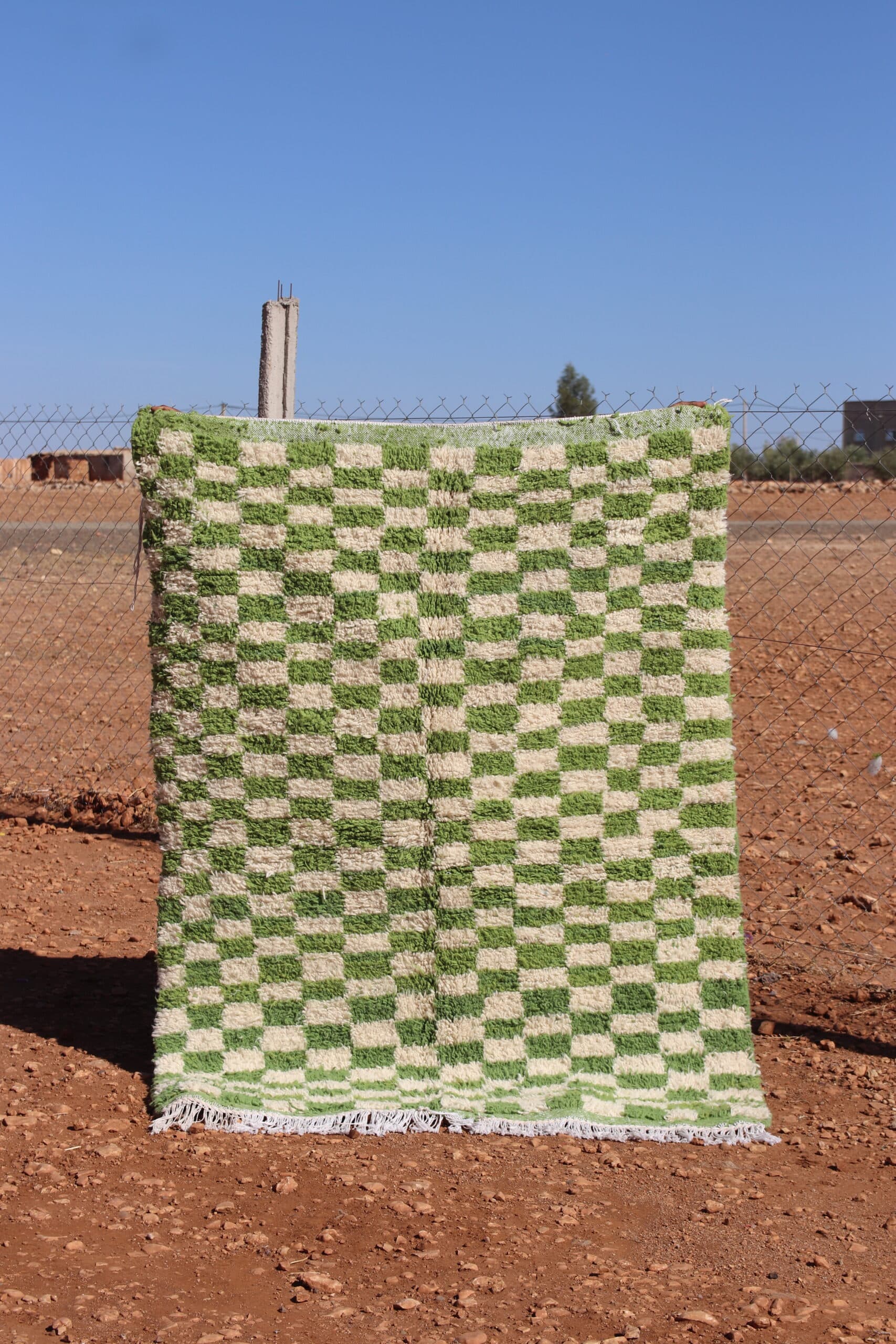 Moroccan Green Checkered Rug