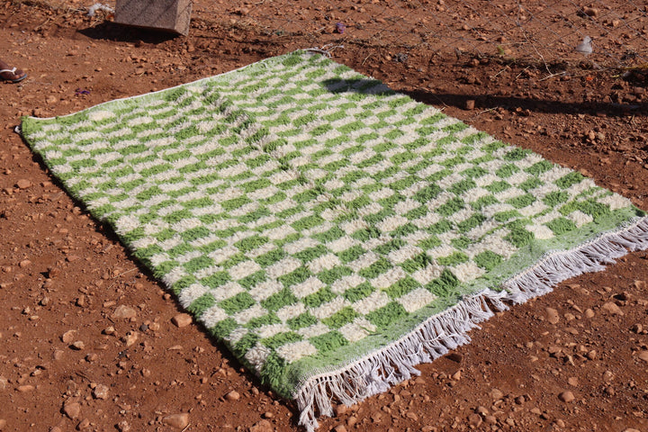 Moroccan Green Checkered Rug - image 2