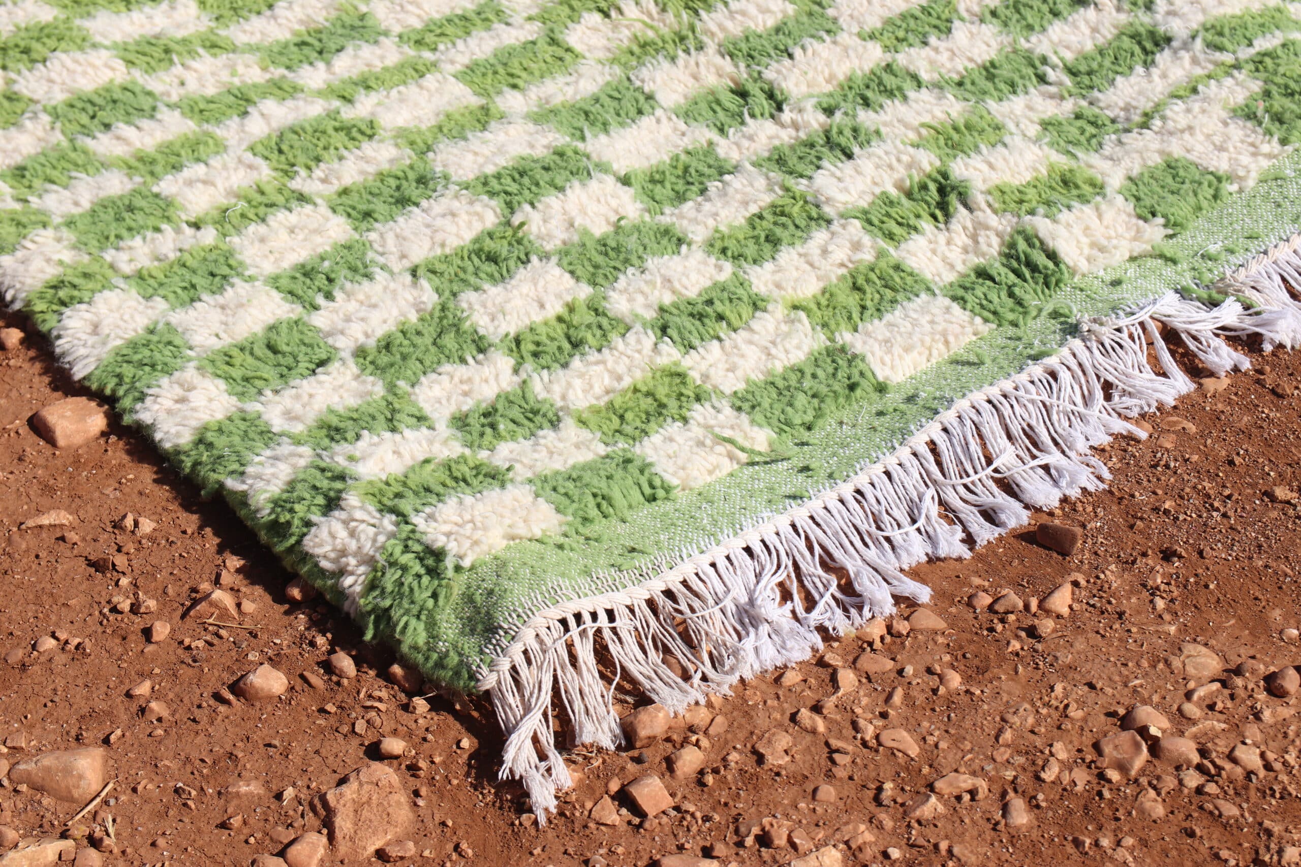 Moroccan Green Checkered Rug - image 3