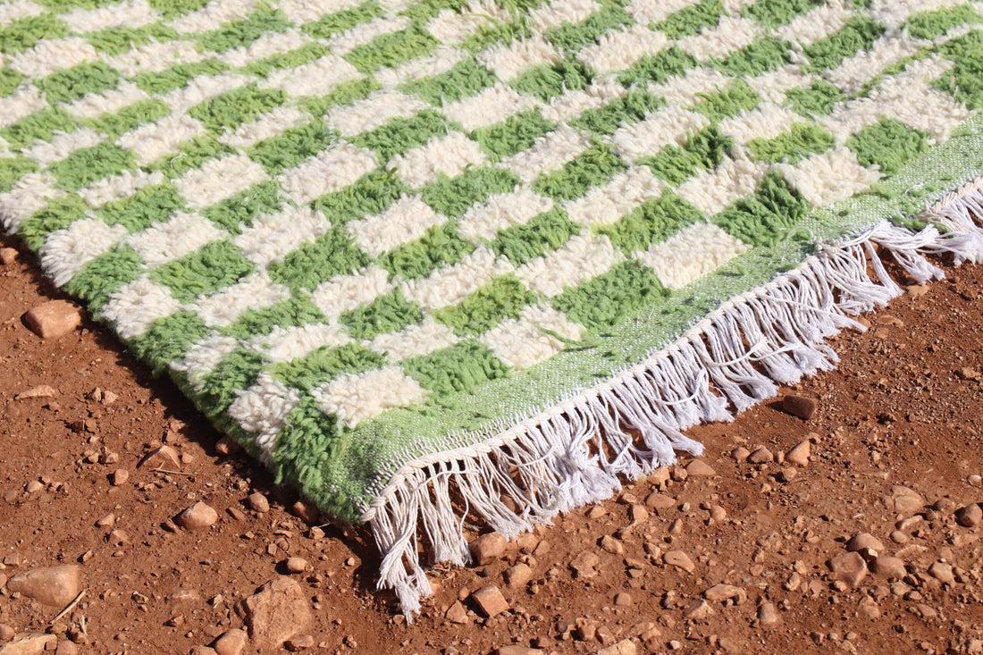 Moroccan Green Checkered Rug - image 3