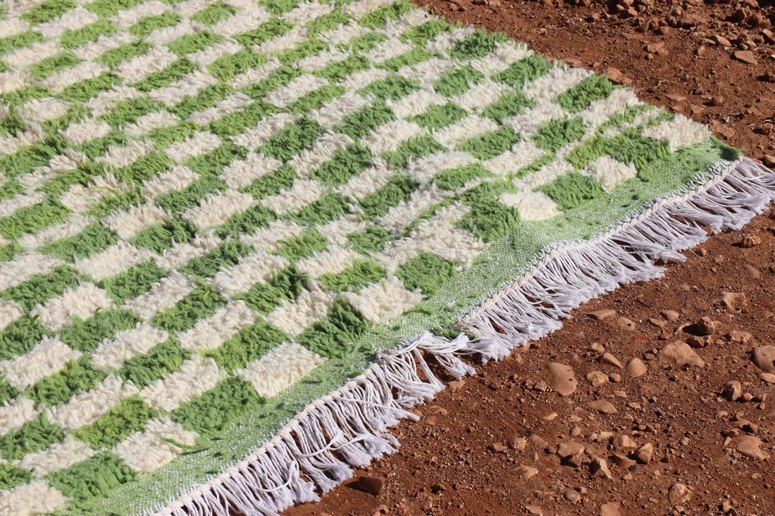 Moroccan Green Checkered Rug - image 4