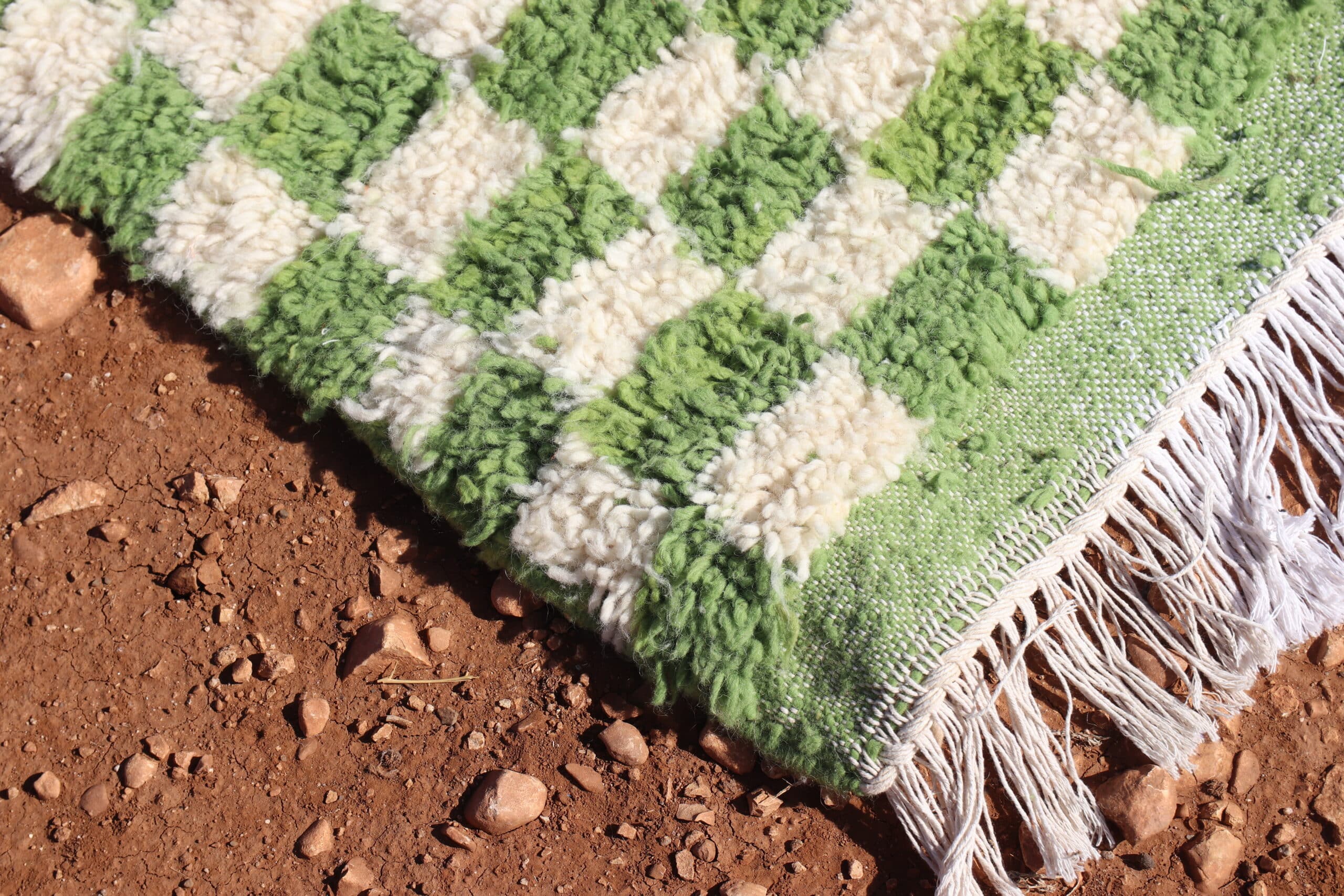 Moroccan Green Checkered Rug - image 5