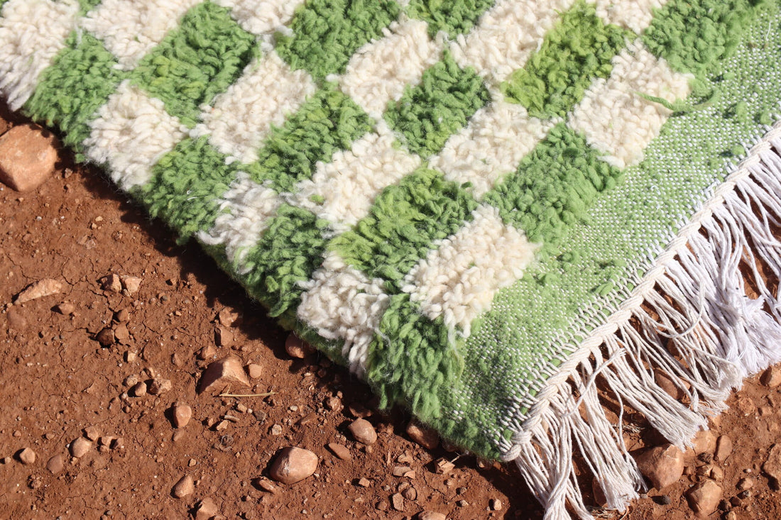 Moroccan Green Checkered Rug - image 5