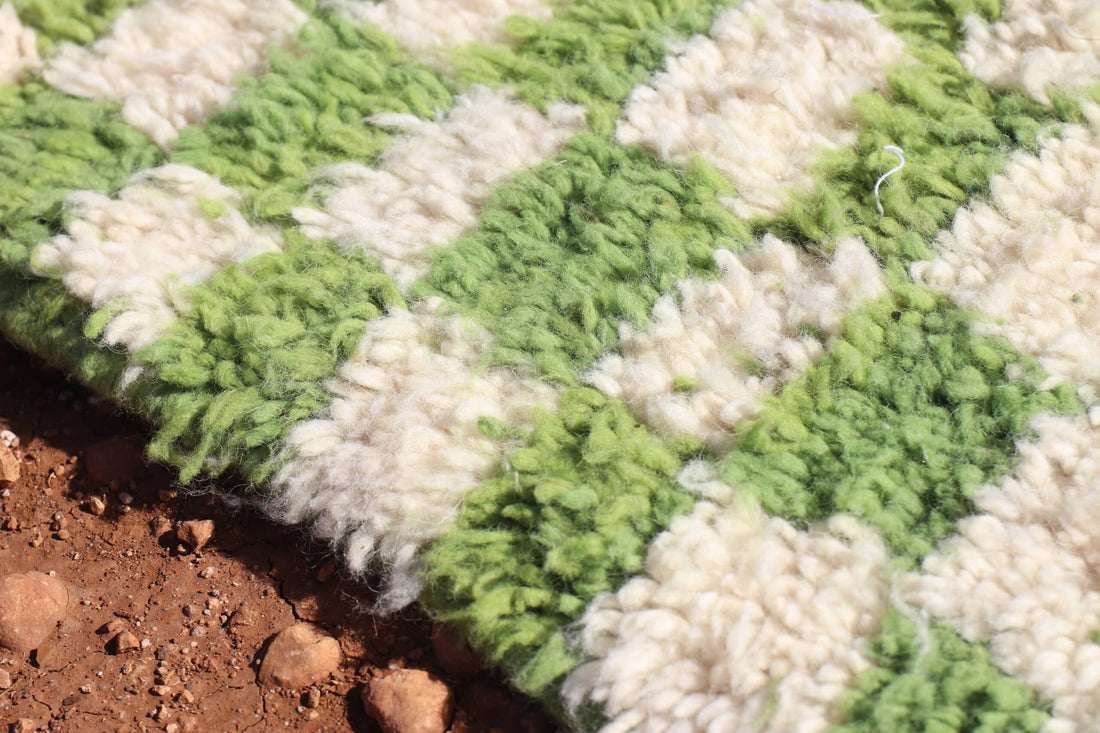 Moroccan Green Checkered Rug - image 6