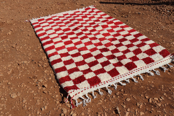 Colorful Red Moroccan Checkered Rug - image 2