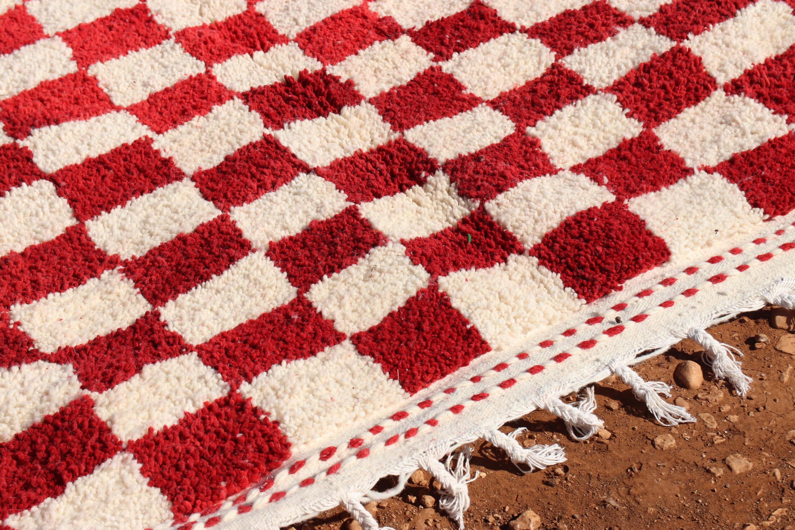 Colorful Red Moroccan Checkered Rug - image 3