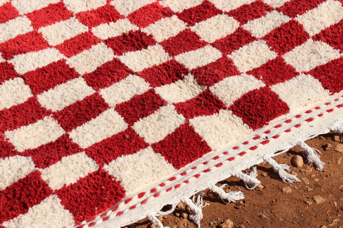 Colorful Red Moroccan Checkered Rug - image 3