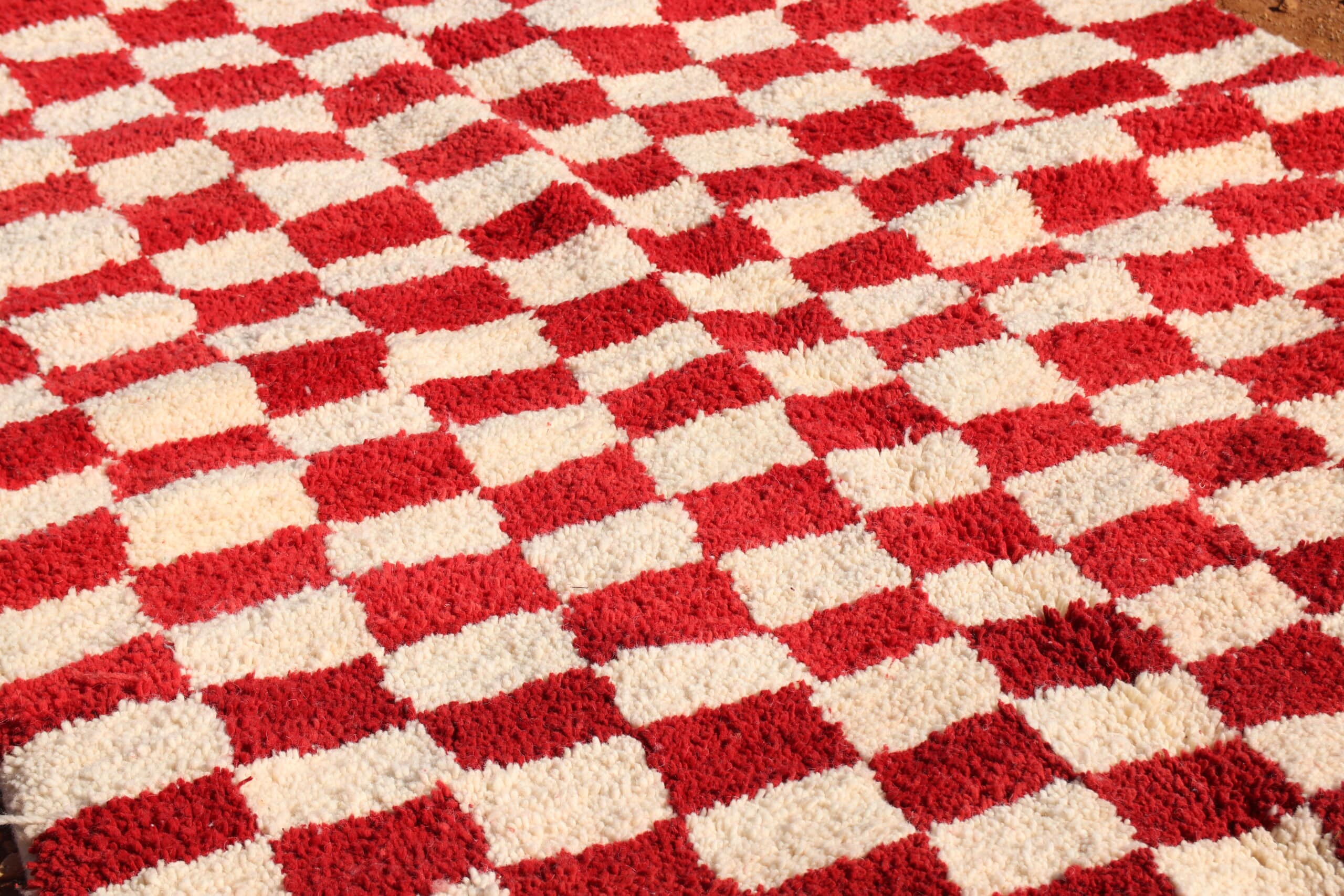 Colorful Red Moroccan Checkered Rug - image 6