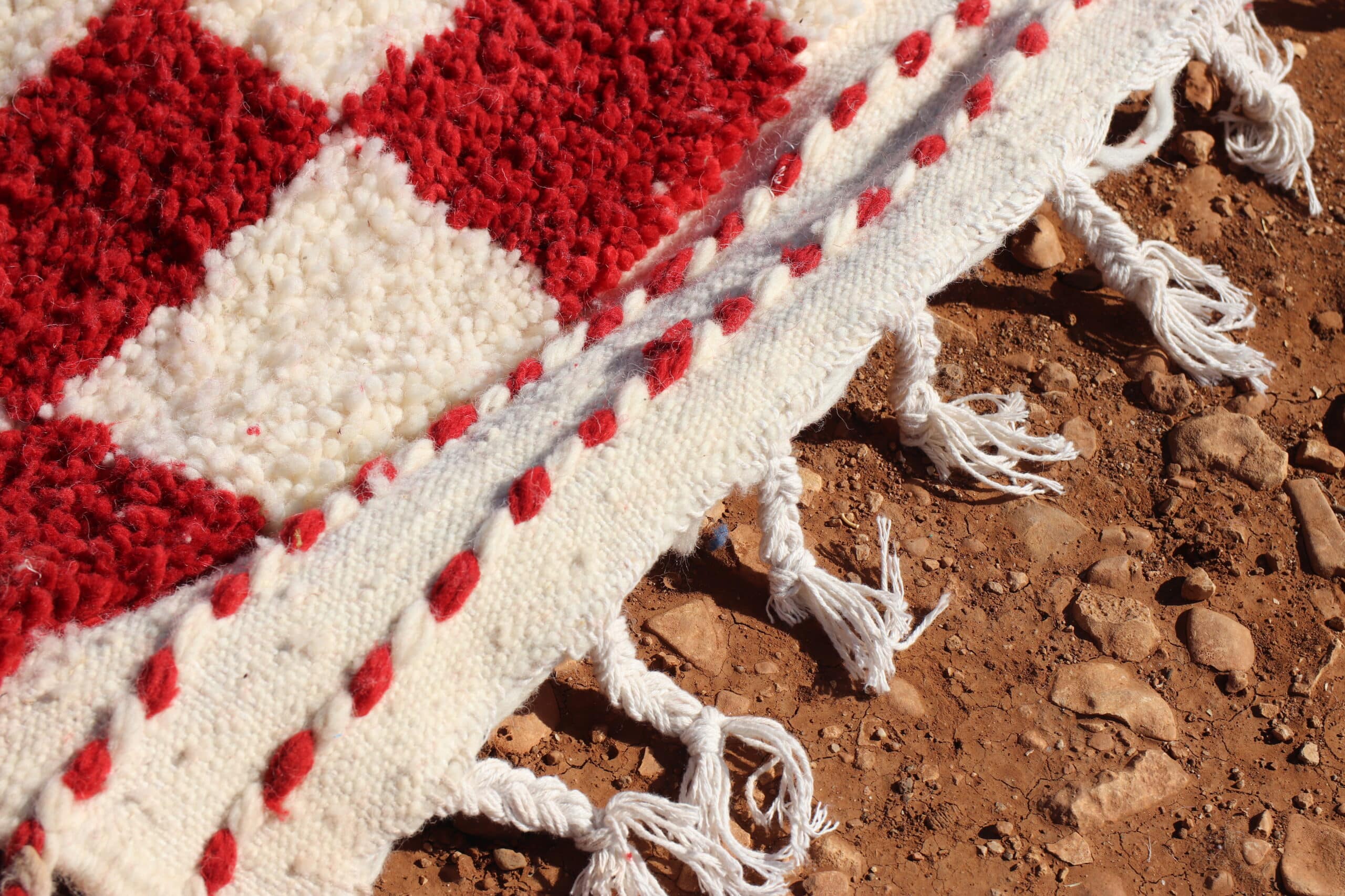 Colorful Red Moroccan Checkered Rug - image 5