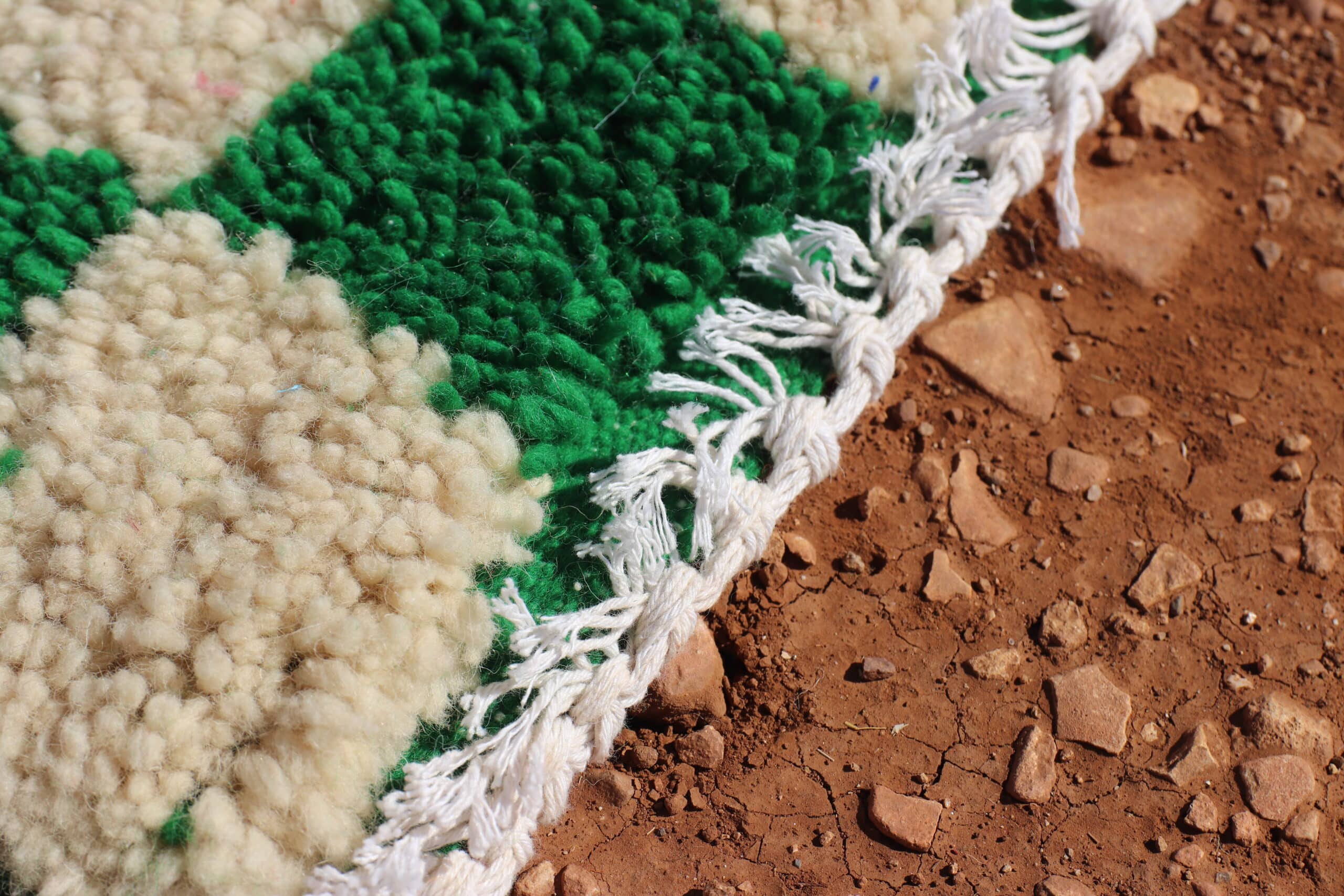 Moroccan Wool Green Checkered Rug - image 5
