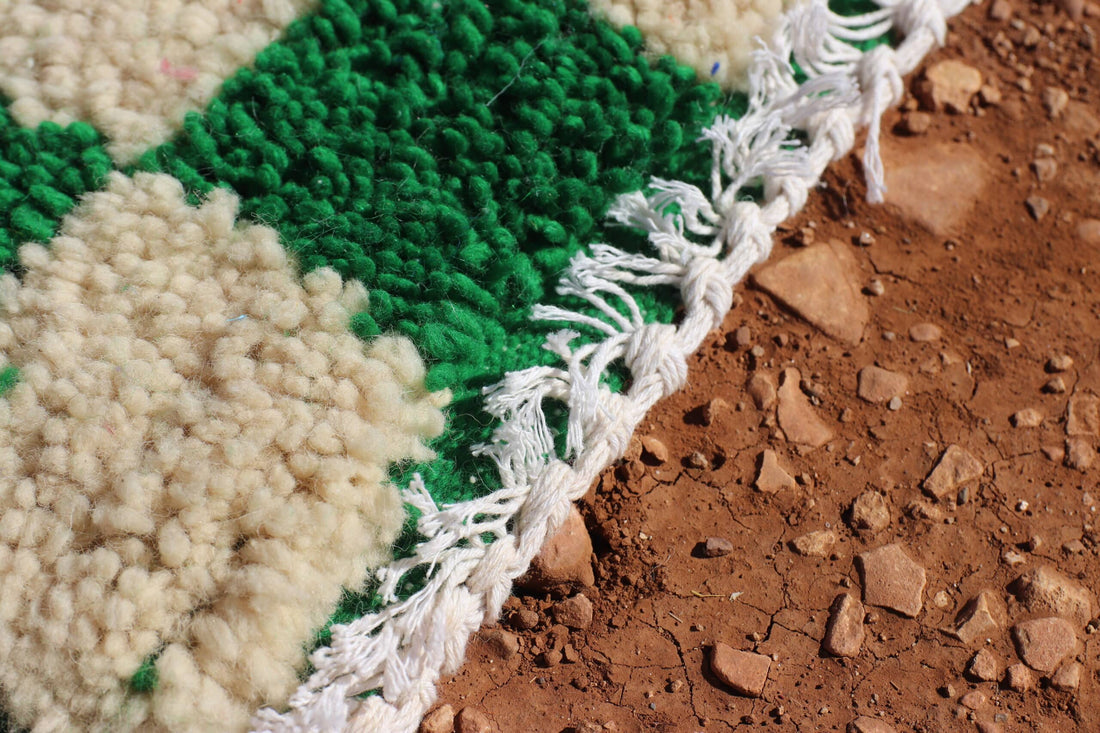 Moroccan Wool Green Checkered Rug - image 5