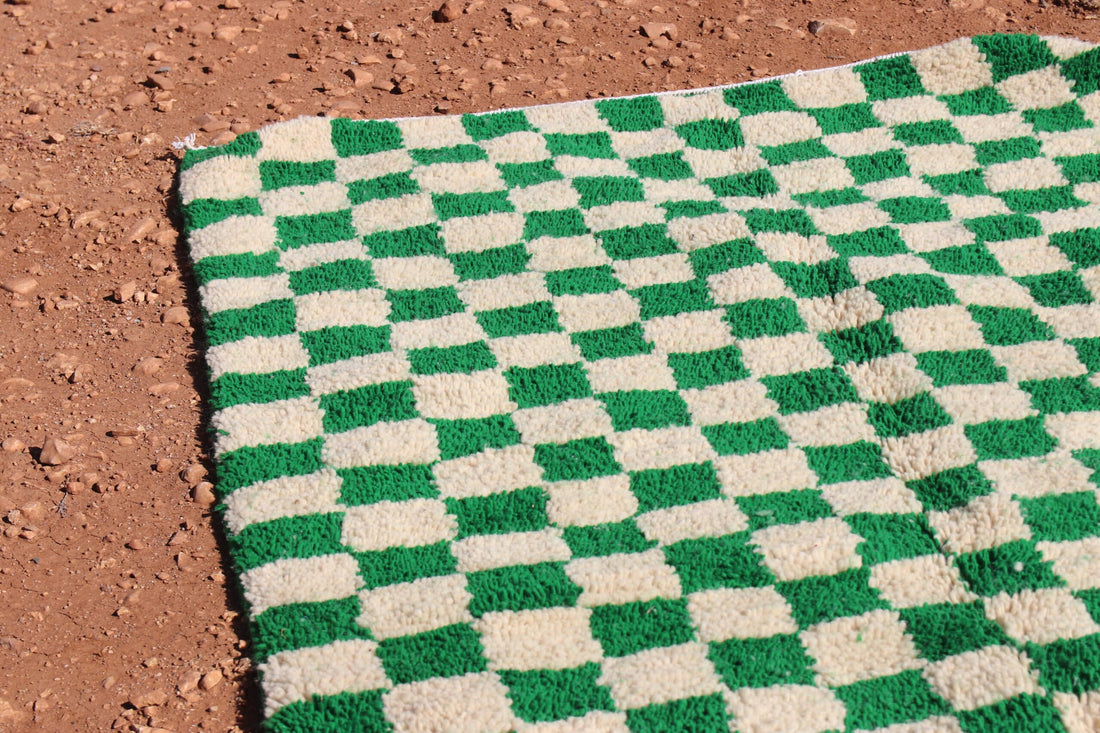 Moroccan Wool Green Checkered Rug - image 6
