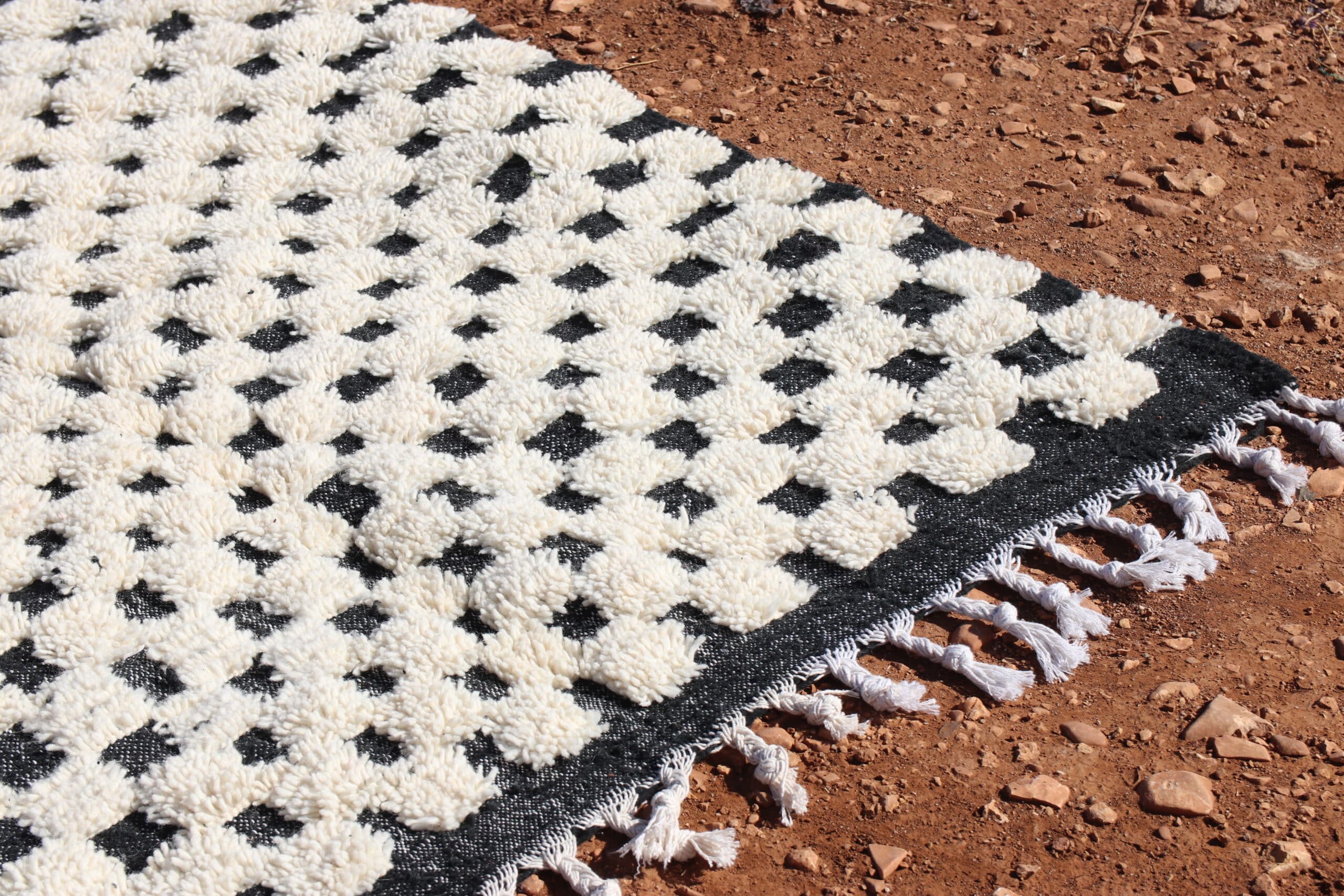 Moroccan Wool Black and White Checkered Rug - image 3
