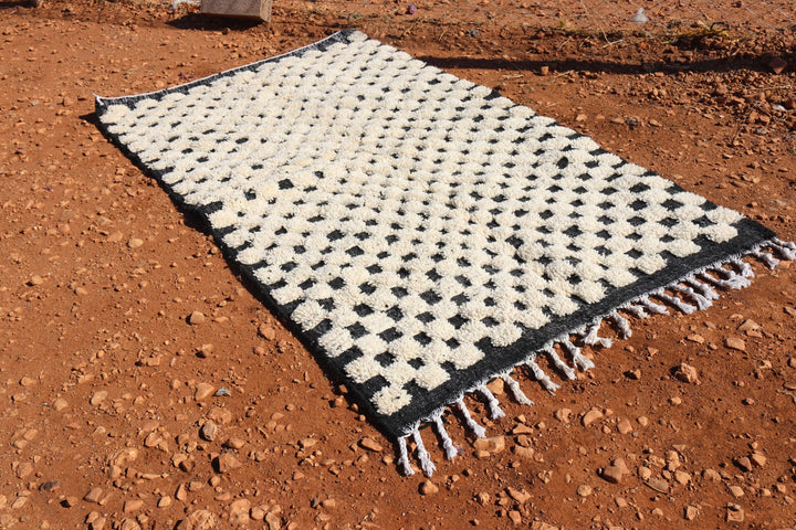 Moroccan Wool Black and White Checkered Rug - image 2