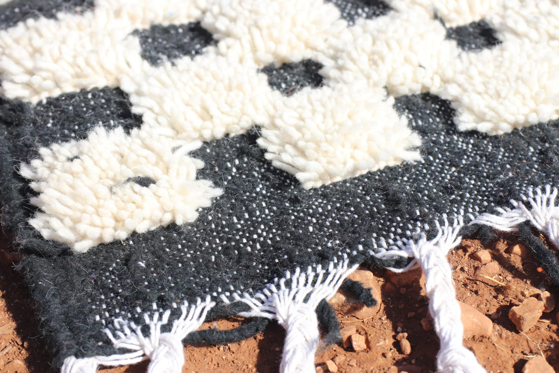 Moroccan Wool Black and White Checkered Rug - image 4