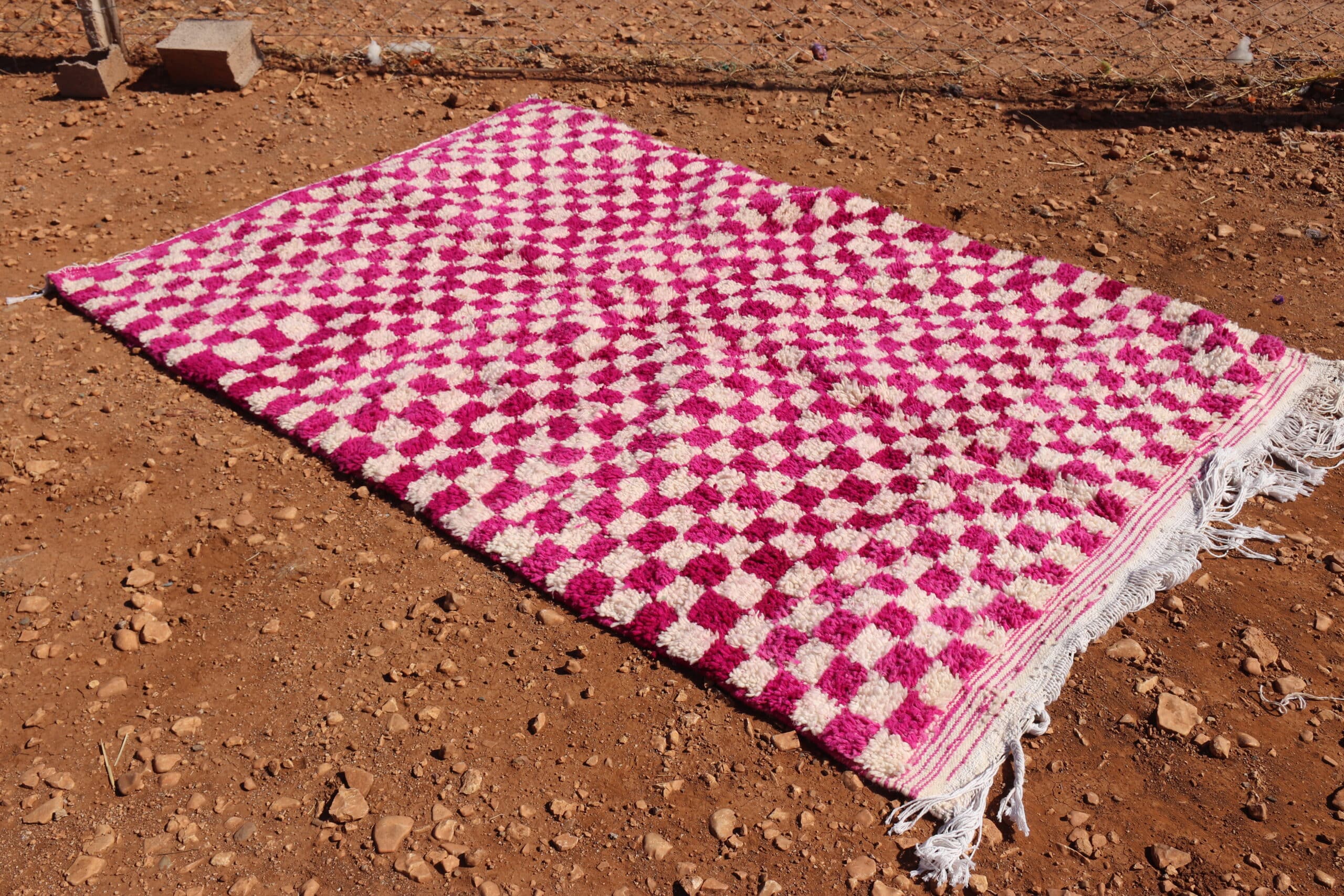 White and Pink Moroccan Berber Checkered Rug - image 2