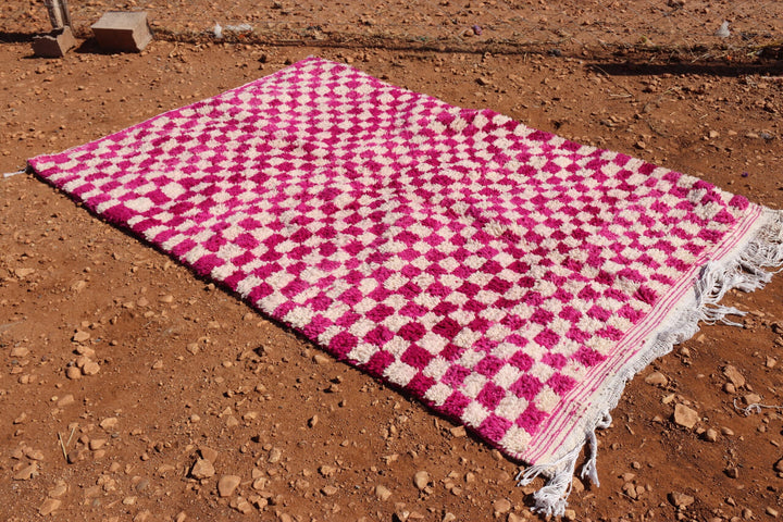 White and Pink Moroccan Berber Checkered Rug - image 2