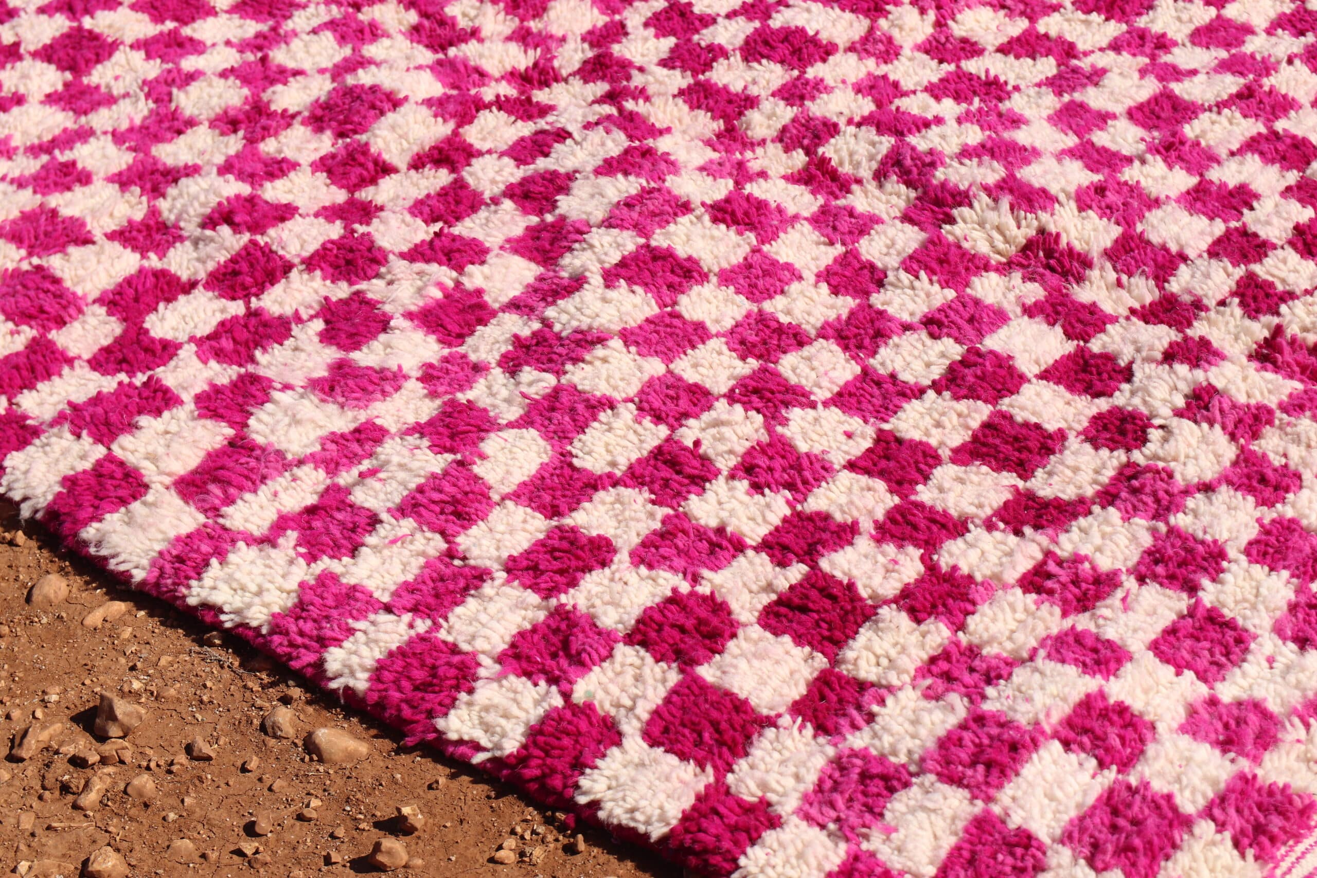 White and Pink Moroccan Berber Checkered Rug - image 3