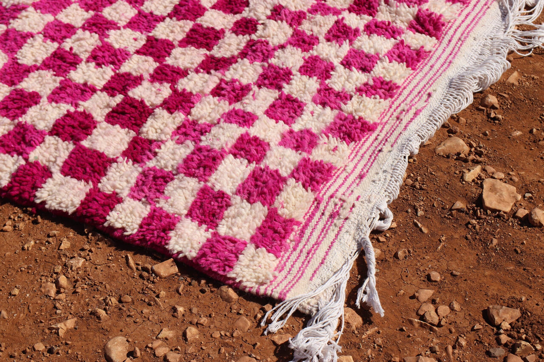 White and Pink Moroccan Berber Checkered Rug - image 4