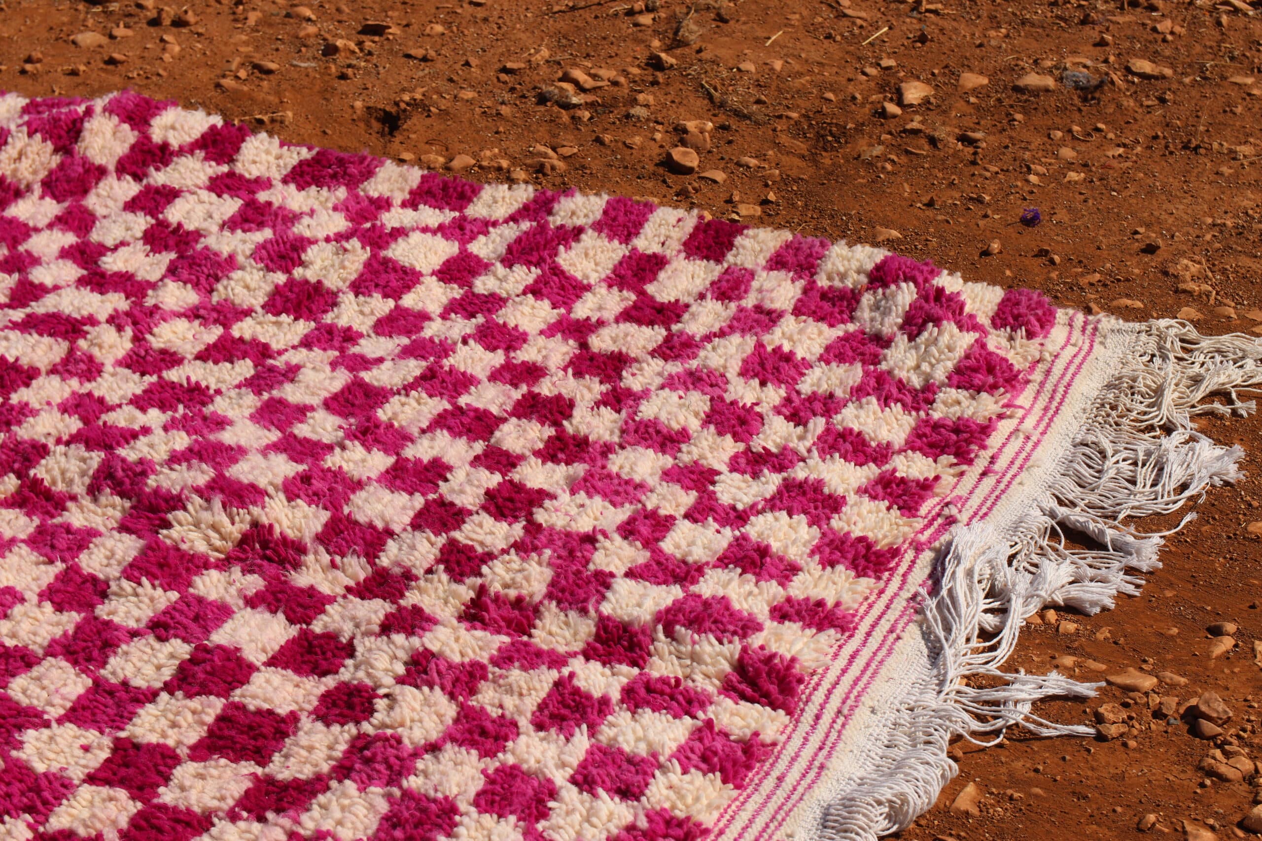 White and Pink Moroccan Berber Checkered Rug - image 5