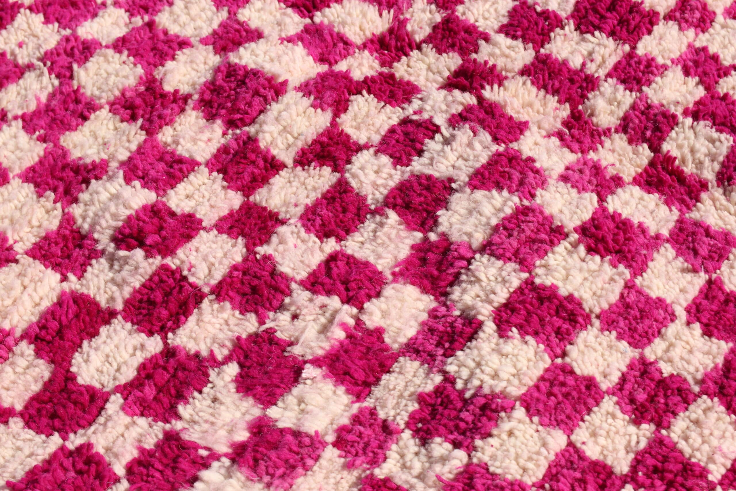 White and Pink Moroccan Berber Checkered Rug - image 6
