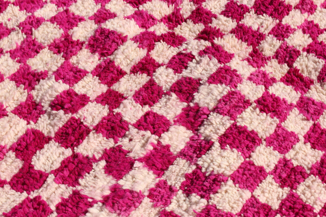 White and Pink Moroccan Berber Checkered Rug - image 6
