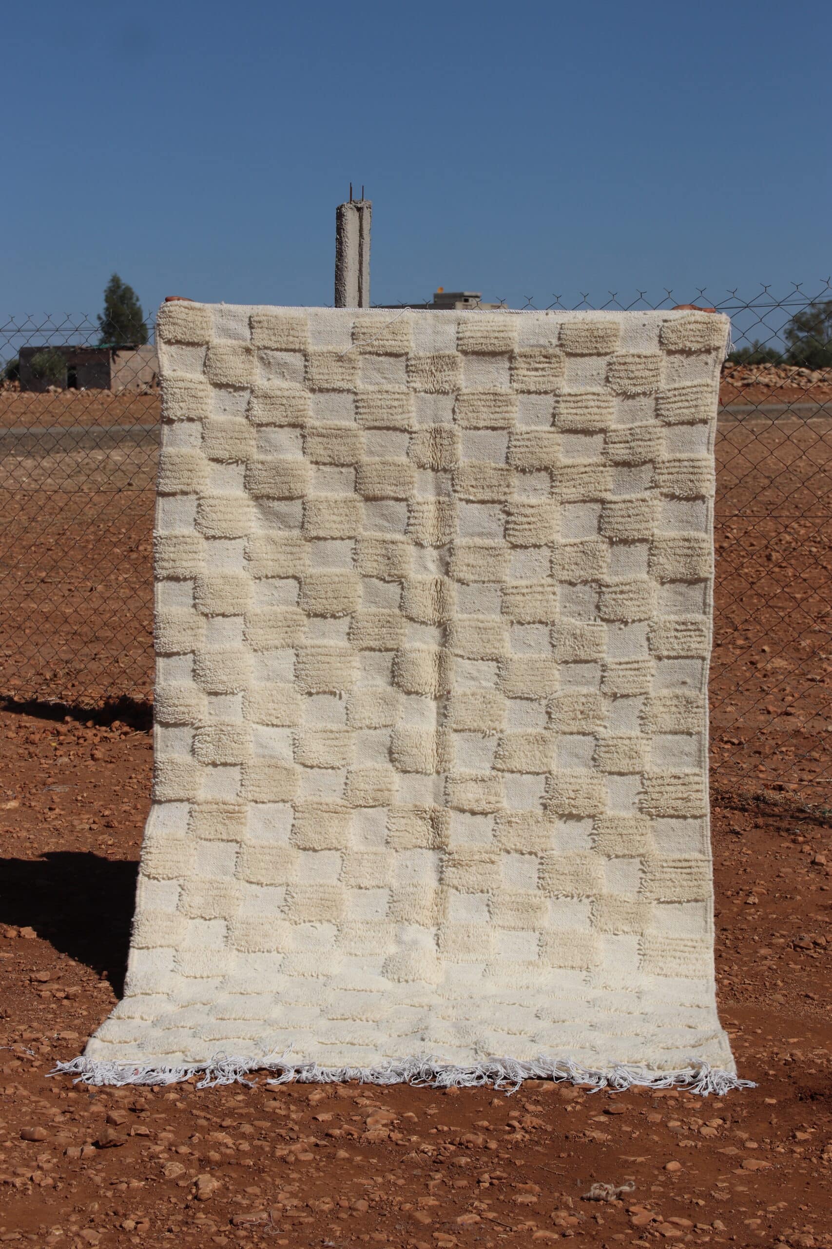 Handwoven White Wool Rug