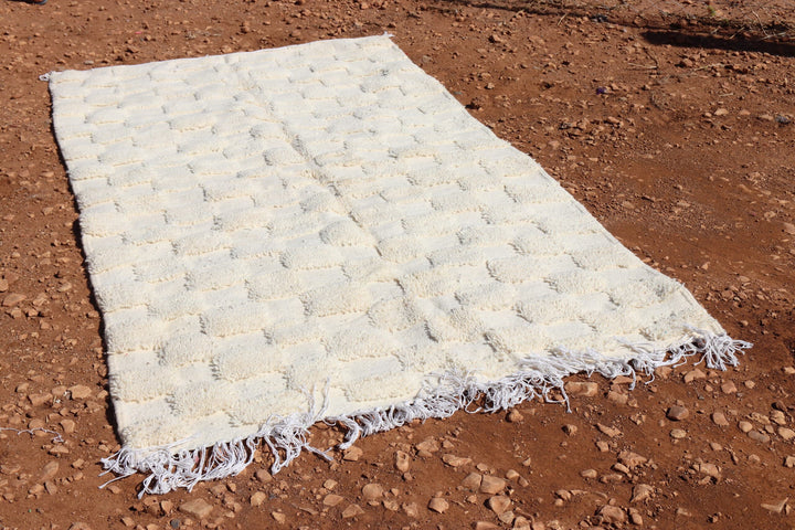 Handwoven White Wool Rug - image 2