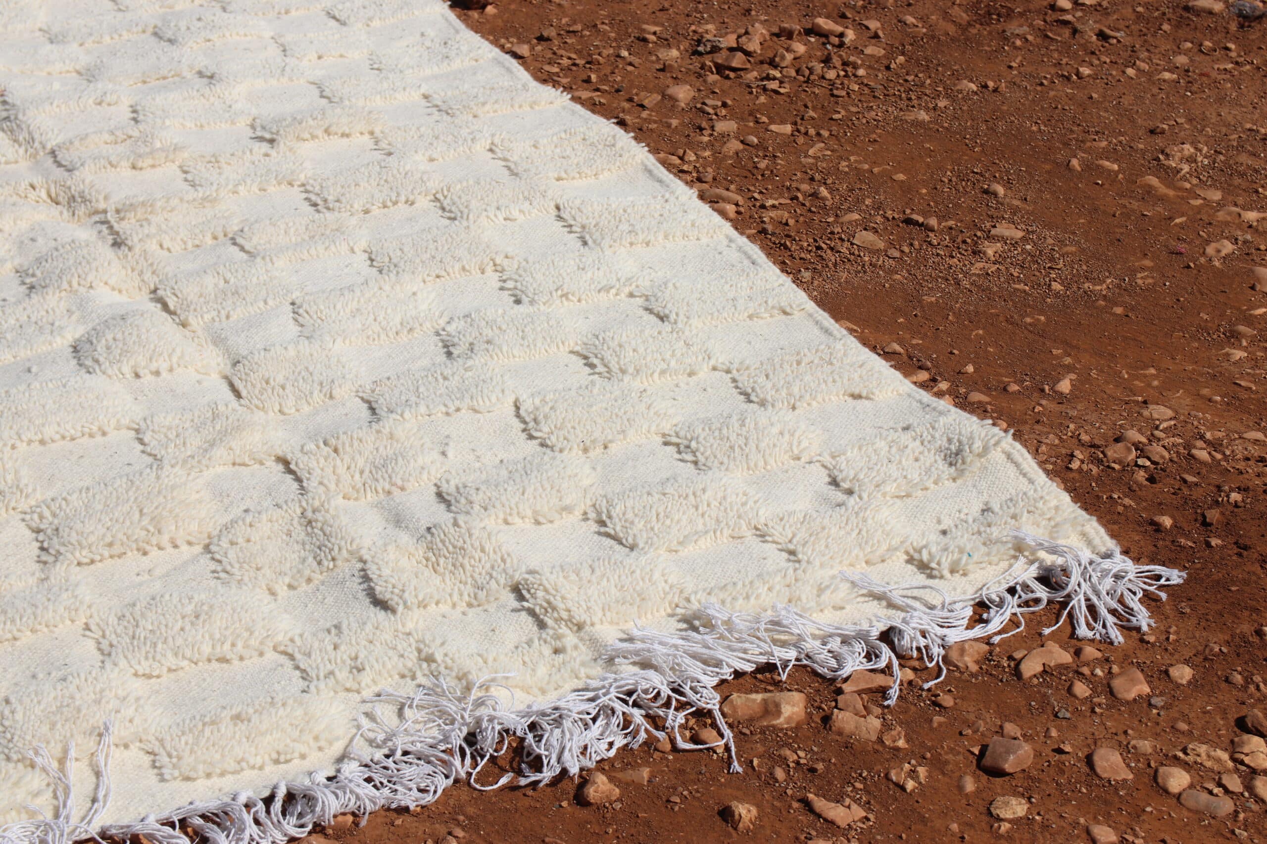 Handwoven White Wool Rug - image 3