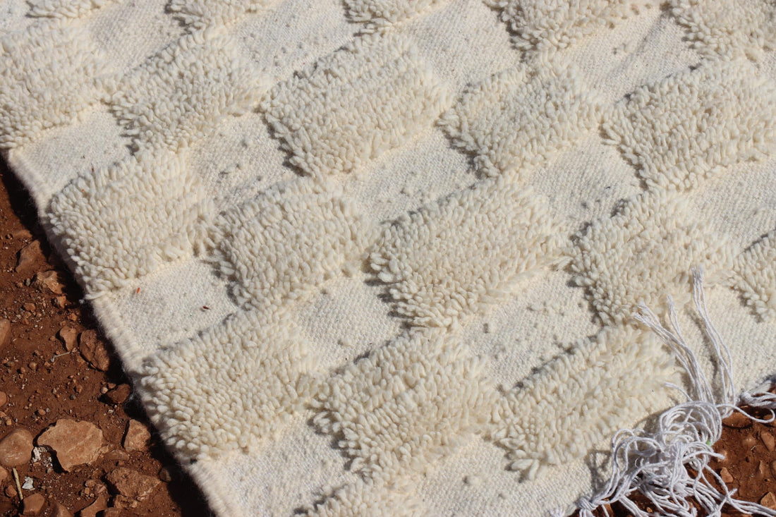 Handwoven White Wool Rug - image 4