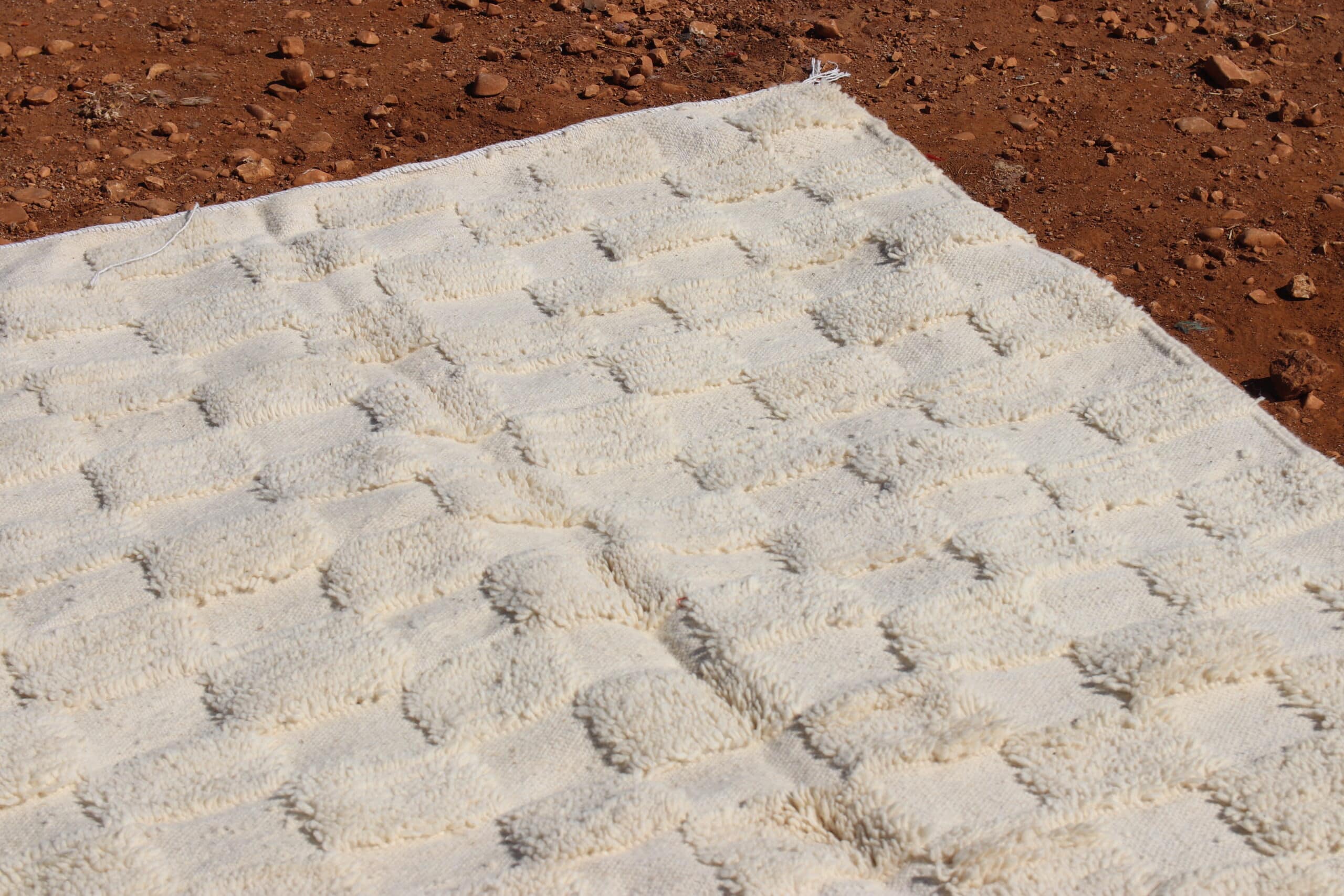 Handwoven White Wool Rug - image 5