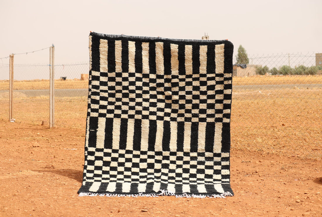 Black and white checkered rug