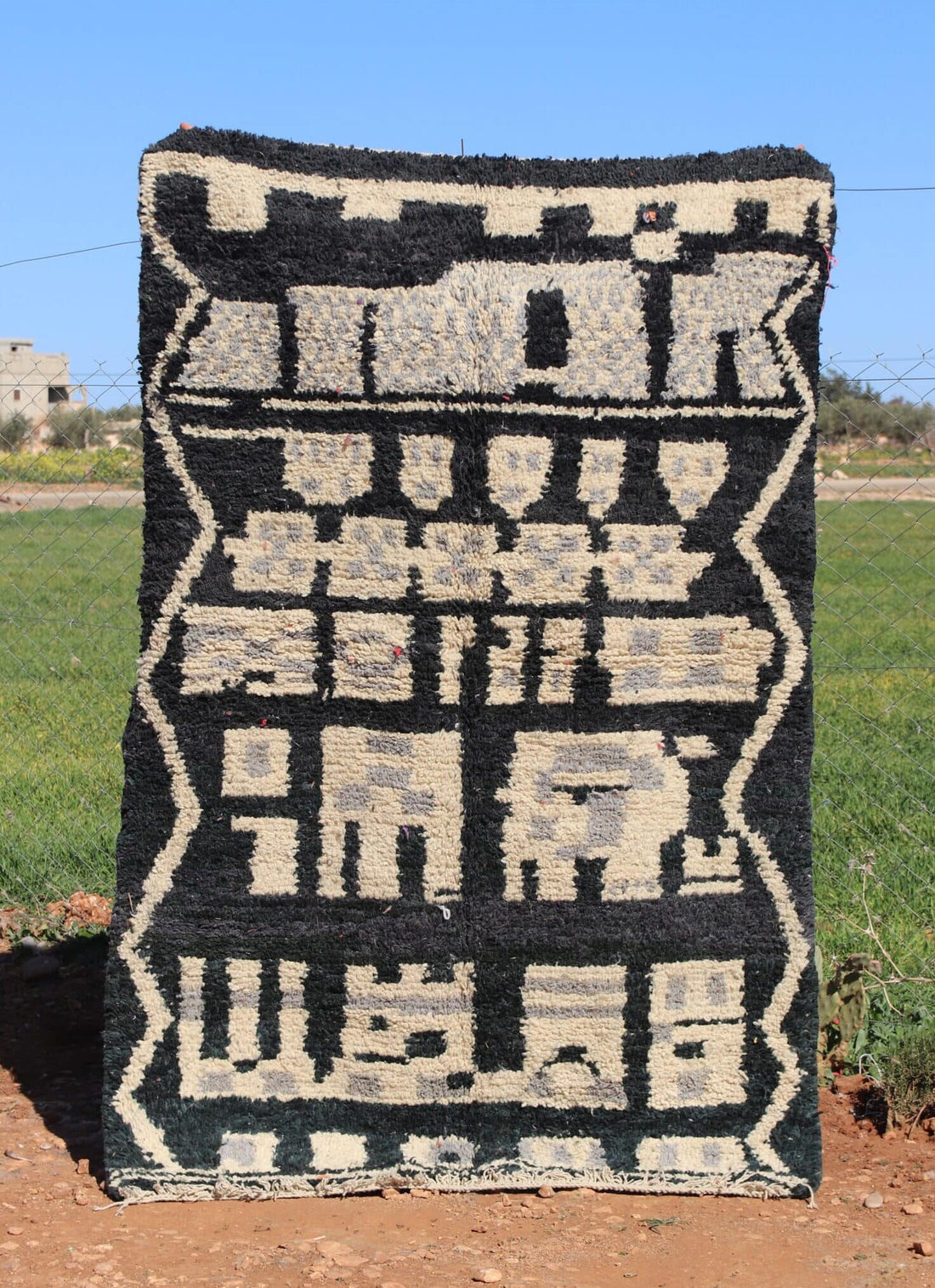 Black Moroccan Colorful Rug