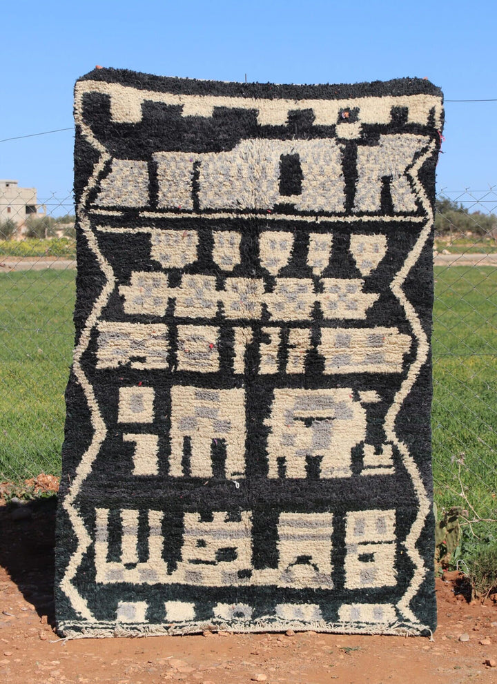Black Moroccan Colorful Rug