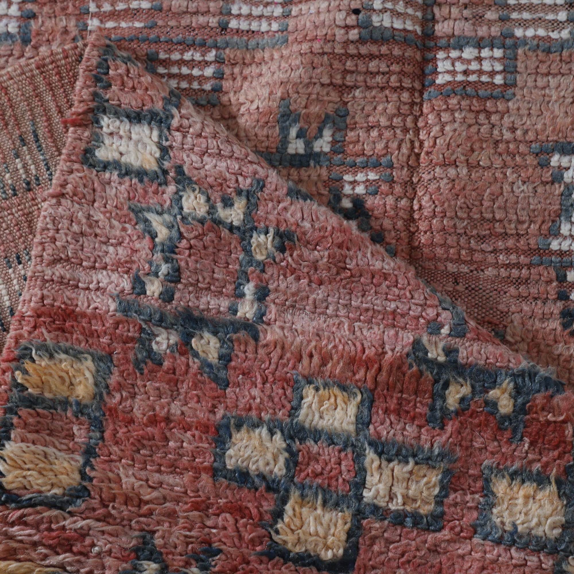 Jewish Carpet 9.8×4.4 ft – Moroccan Vintage Wool Rug with Tribal Motifs