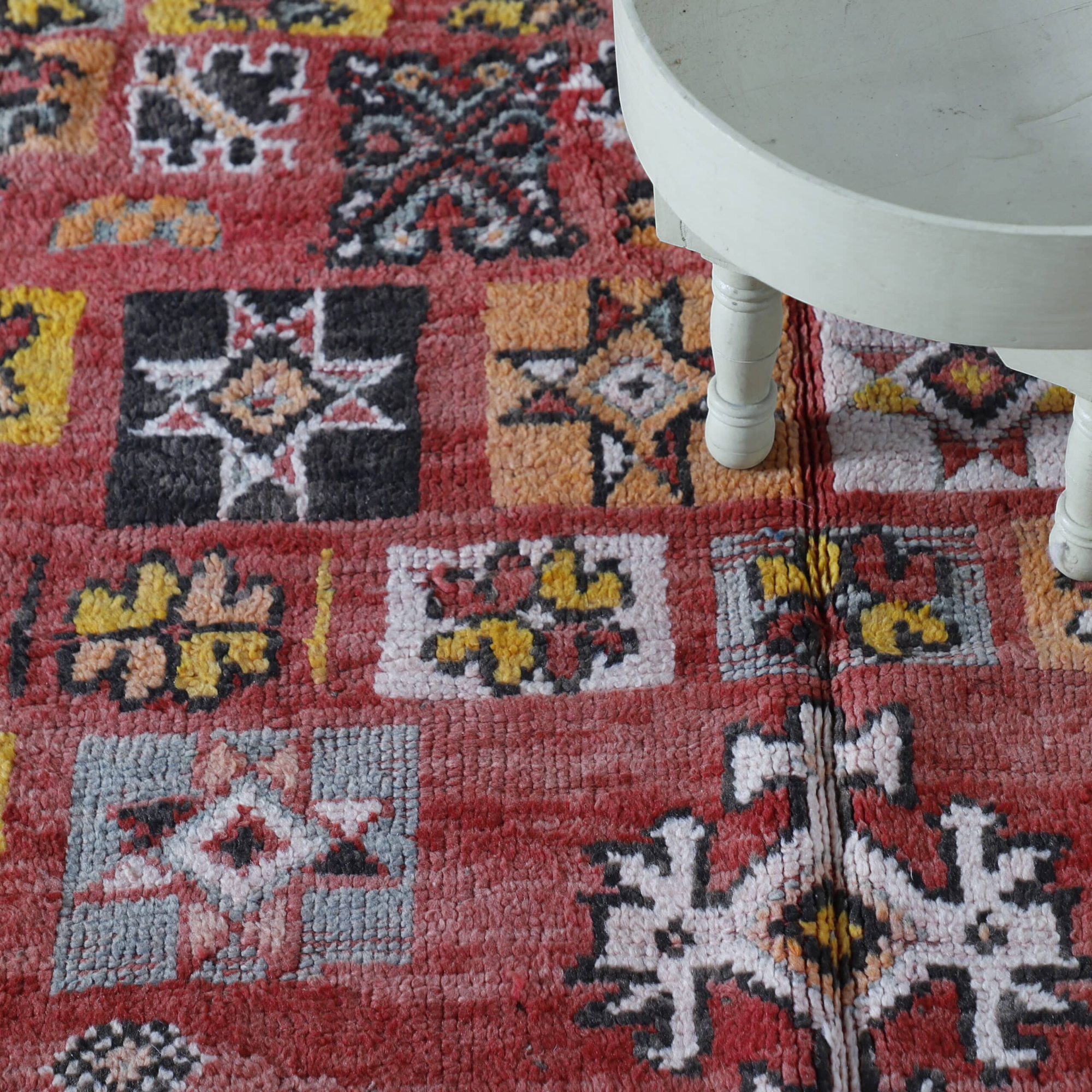 Vintage Jewish Rug 6.9×3.9 ft – Moroccan Wool Tribal Carpet with Symbolic Patterns