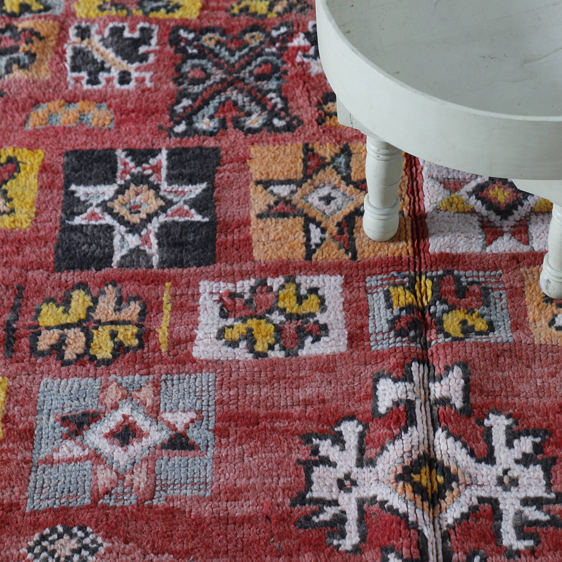 Vintage Jewish Rug 6.9×3.9 ft – Moroccan Wool Tribal Carpet with Symbolic Patterns