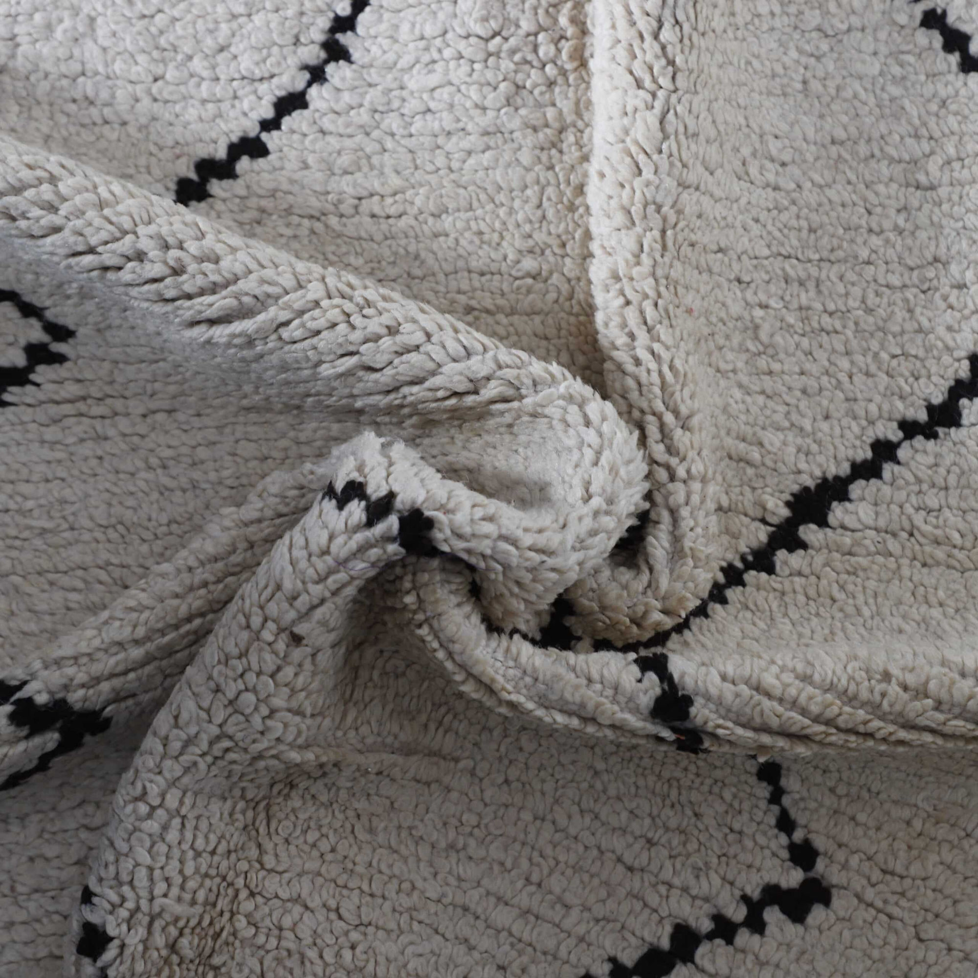 Black and White Azilal Rug 6.8×3.5 ft – Minimalist Moroccan Wool Carpet