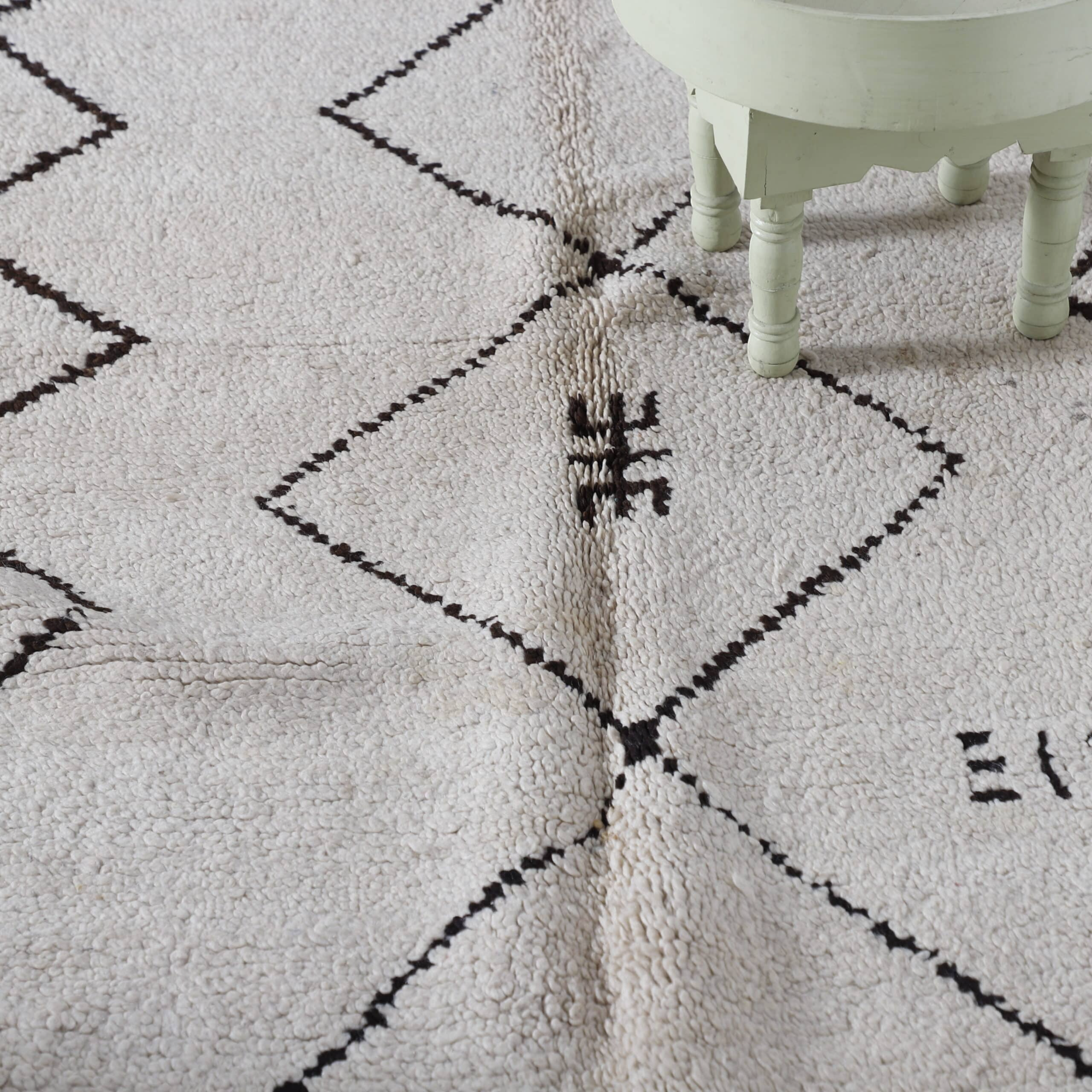 Black and White Azilal Rug 6.8×3.5 ft – Minimalist Moroccan Wool Carpet