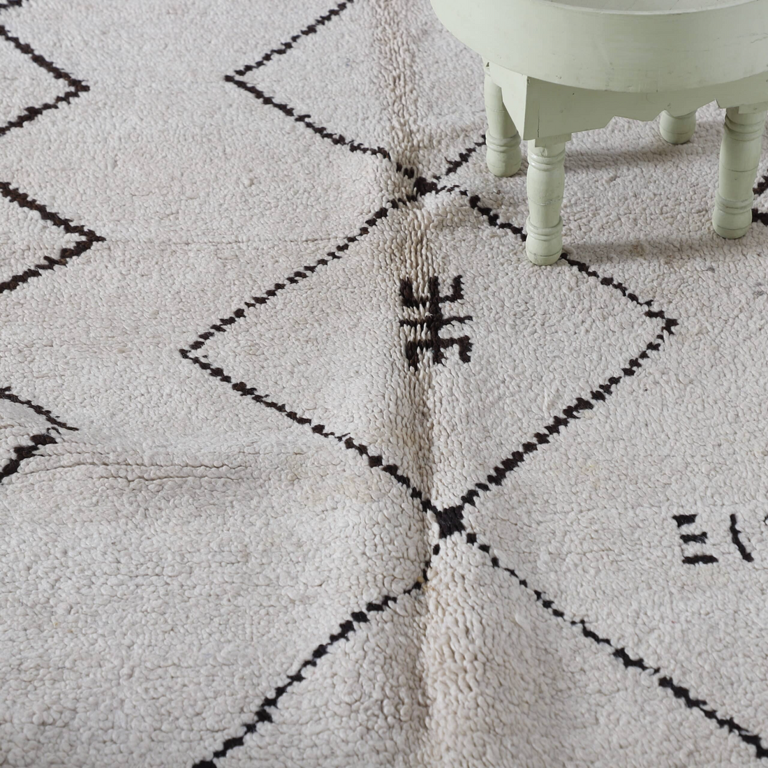 Black and White Azilal Rug 6.8×3.5 ft – Minimalist Moroccan Wool Carpet