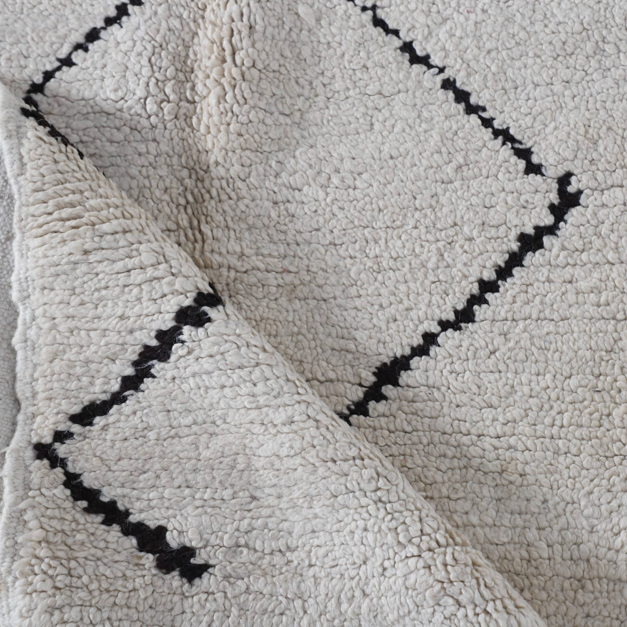 Black and White Azilal Rug 6.8×3.5 ft – Minimalist Moroccan Wool Carpet