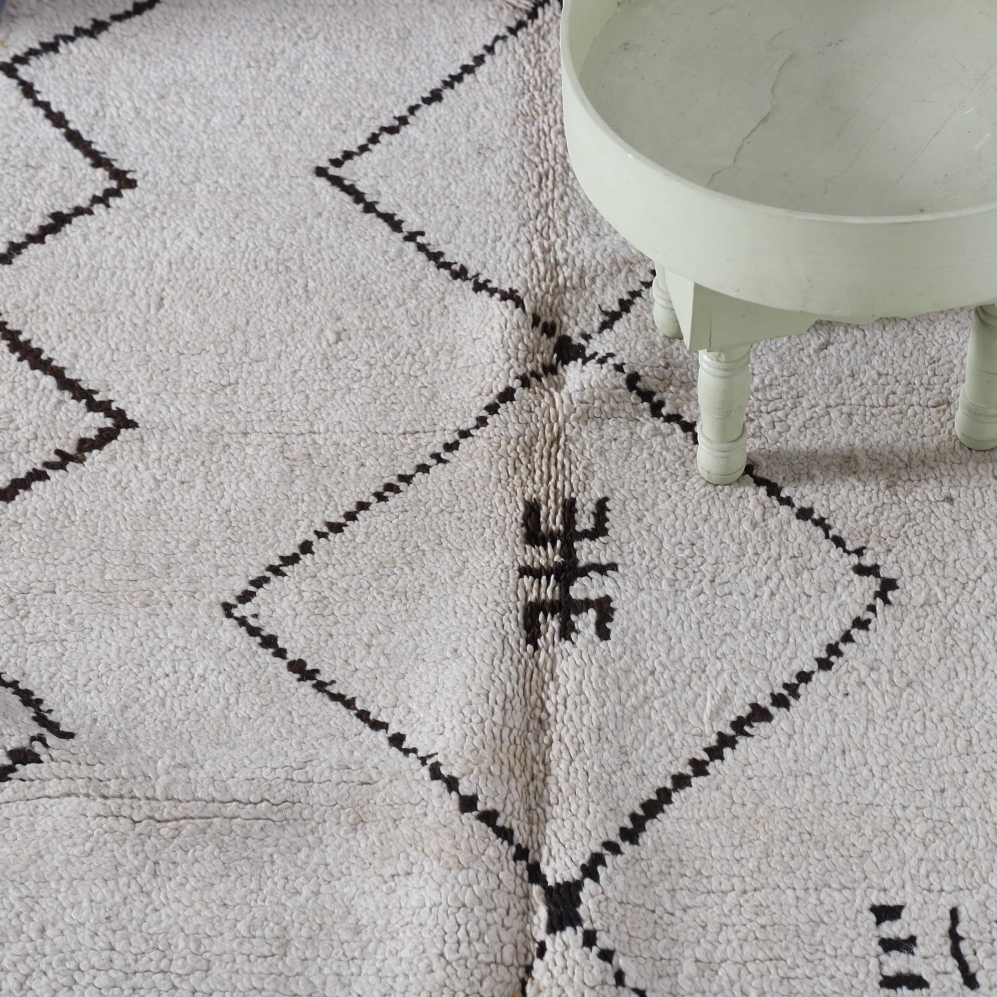 Black and White Azilal Rug 6.8×3.5 ft – Minimalist Moroccan Wool Carpet