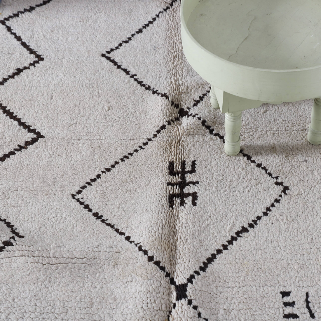 Black and White Azilal Rug 6.8×3.5 ft – Minimalist Moroccan Wool Carpet