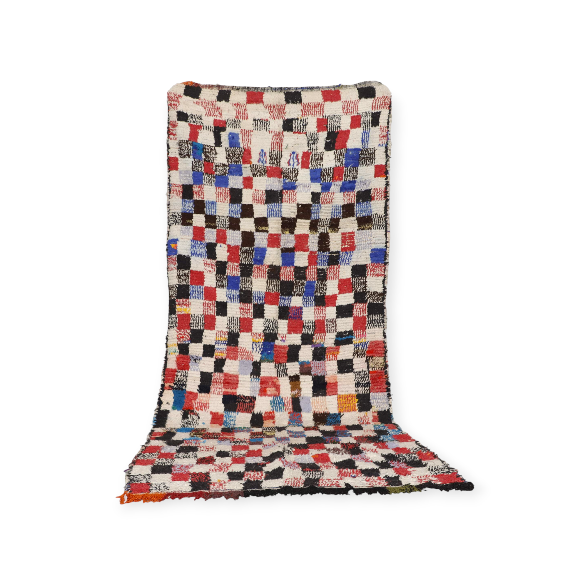 Long Azilal Rug 10.2×4.4 ft – Moroccan Wool in Multicolor Checkered Pattern