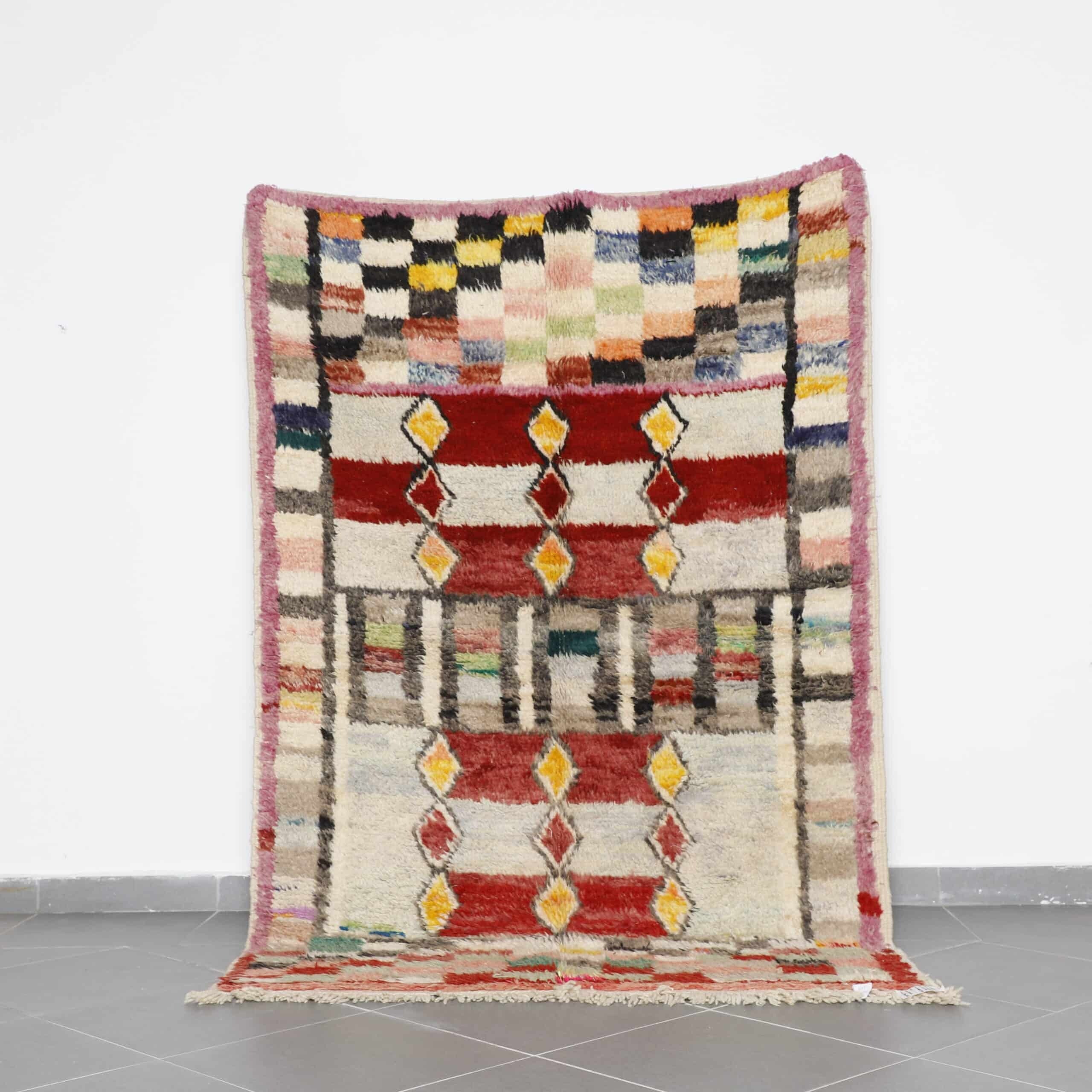 Abstract Boujaad Rug 7.7×5.2 Ft – Moroccan Handmade Wool Carpet