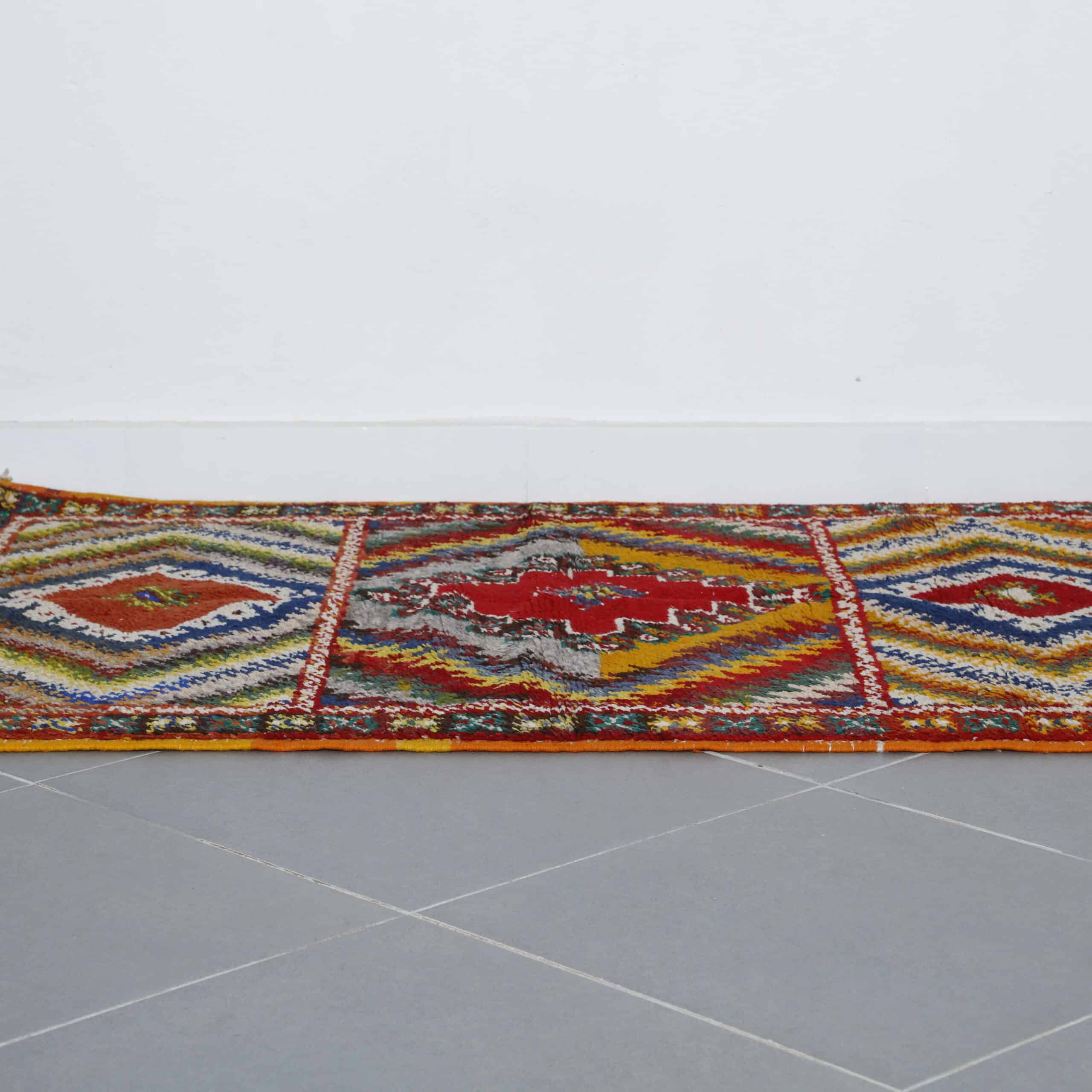 Colorful Moroccan Kilim rug with Geometric Diamond Medallions