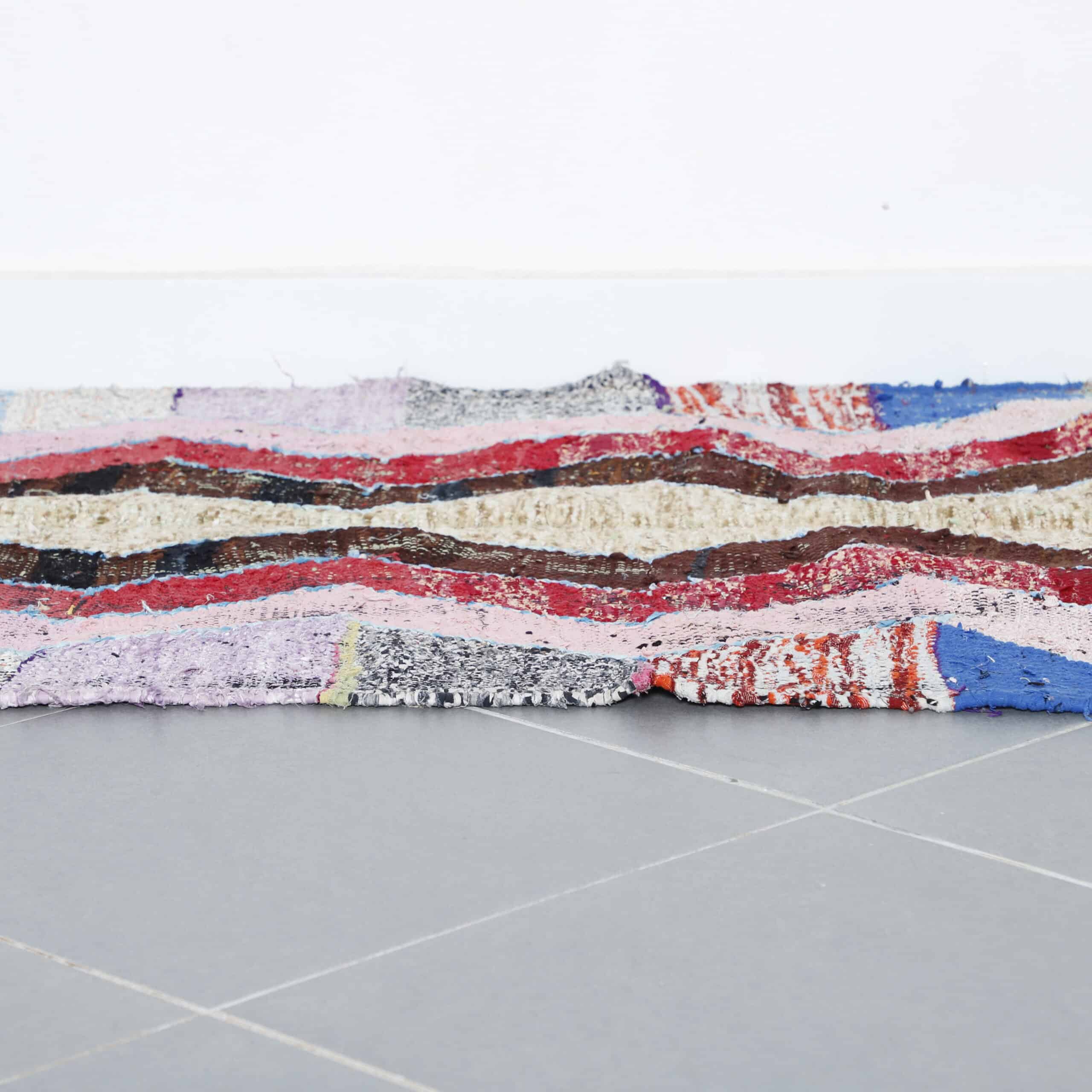 Handmade Colorful Moroccan Boucherouite Rug with Zig-Zag Design